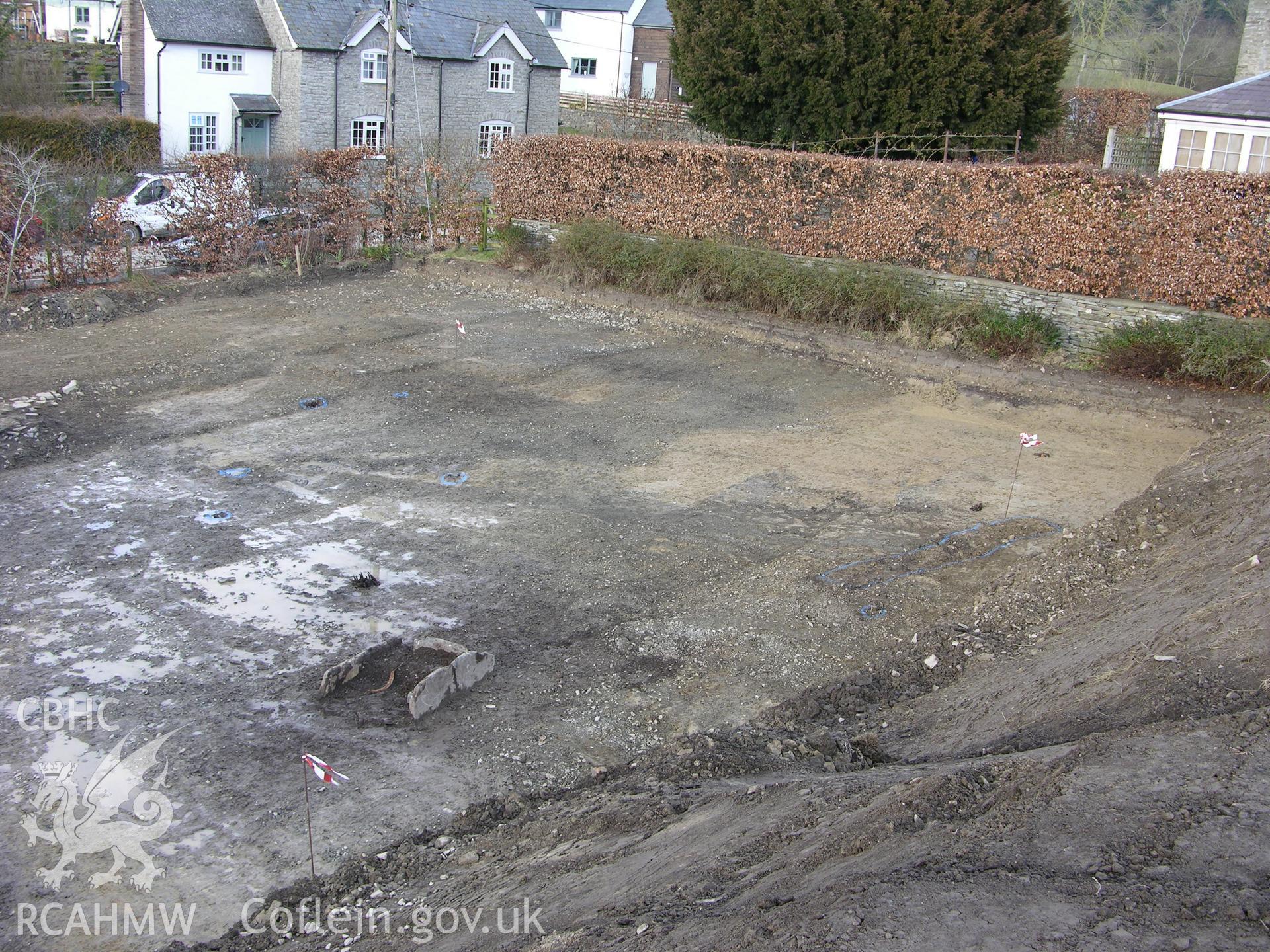 Colour digital photograph showing general overview of the excavation area - part of the Archaeological Excavation report for Horse Yard Farm, Evenjobb (CAP Report 607) by Chris E Smith, from a Cambrian Archaeological Projects assessment survey.