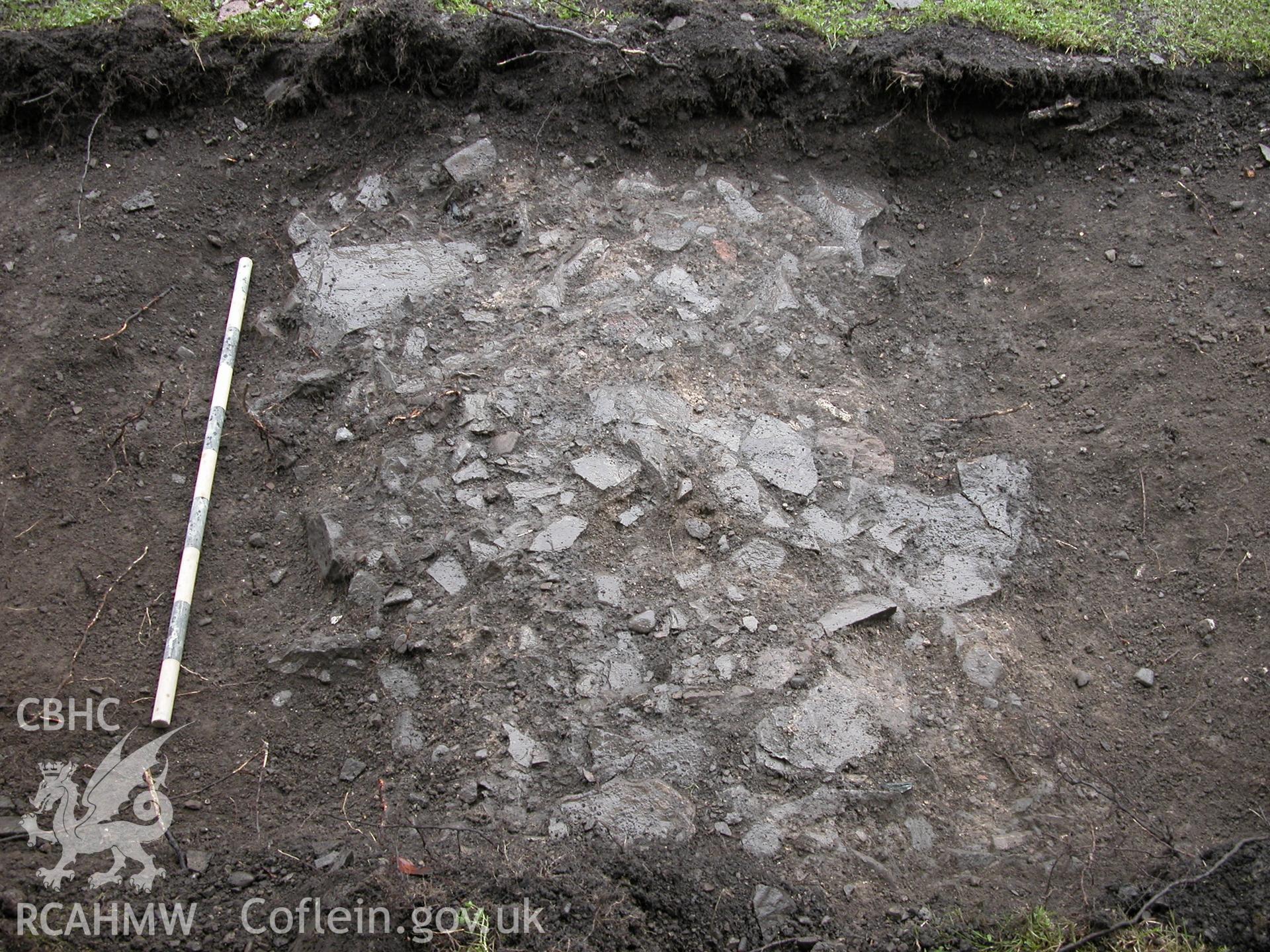 Uncaptioned digital photograph showing trench, taken as part of Archaeological Watching Brief and Desk Based Assessment for the Old Bowling Green, Cannons Lane, Presteigne. CAP Report Number 653.