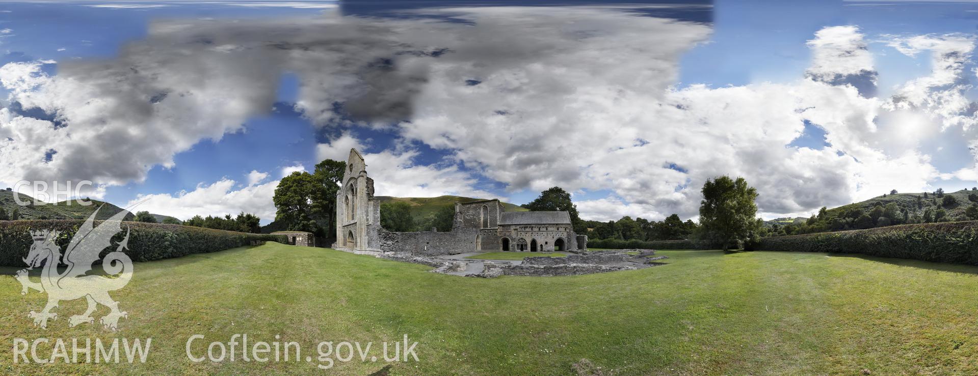 Reduced resolution .tiff file of stitched images in the cloister at Valle Crucis Abbey, carried out by Sue Fielding and Rita Singer, July 2017. Produced through European Travellers to Wales project.