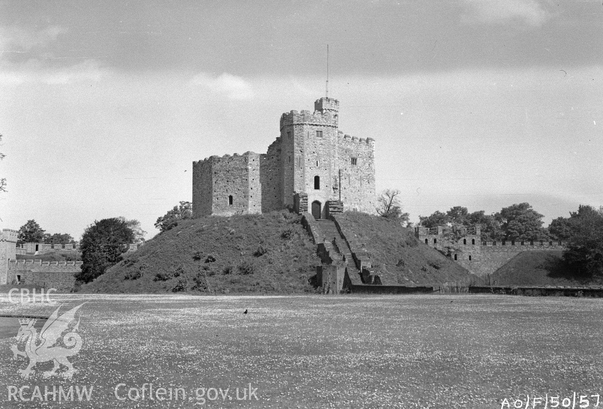 Digital copy of a nitrate negative showing a view of Cardiff Castle, taken by Ordnance Survey.