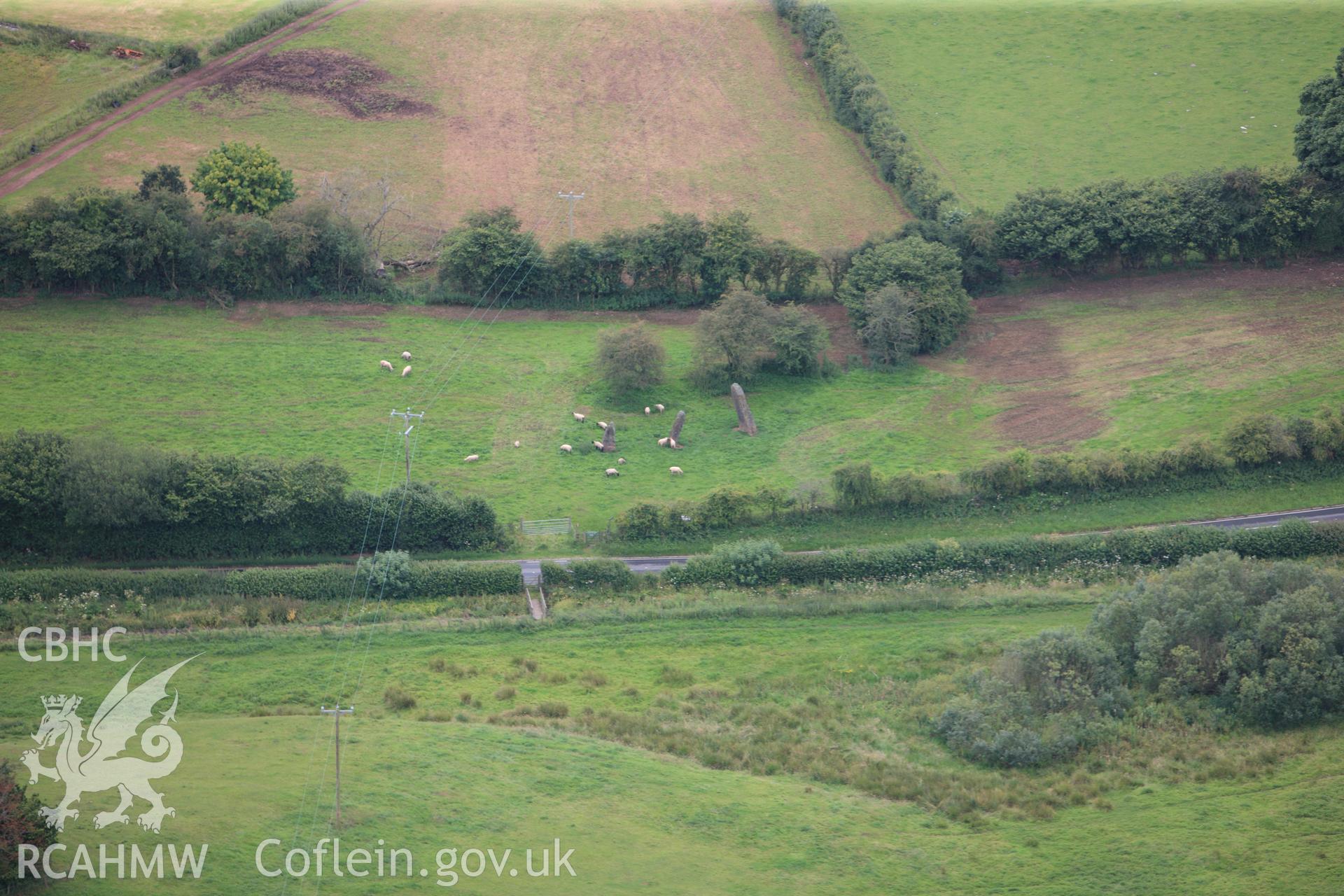 RCAHMW colour oblique photograph of Harold's Stones, alignment. Taken by Toby Driver on 20/07/2011.