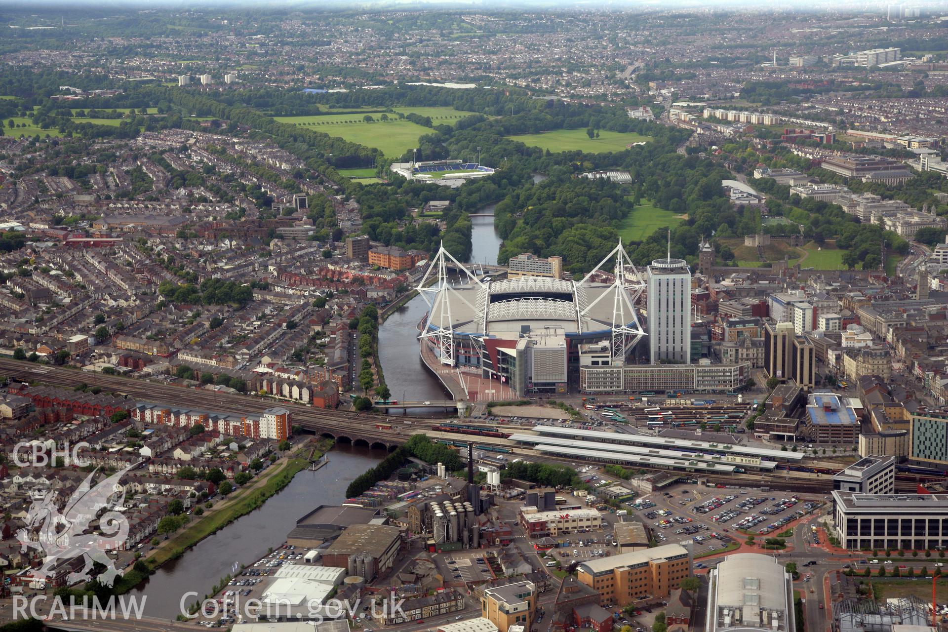 RCAHMW colour oblique photograph of Cardiff Millennium Stadium. Taken by Toby Driver on 13/06/2011.