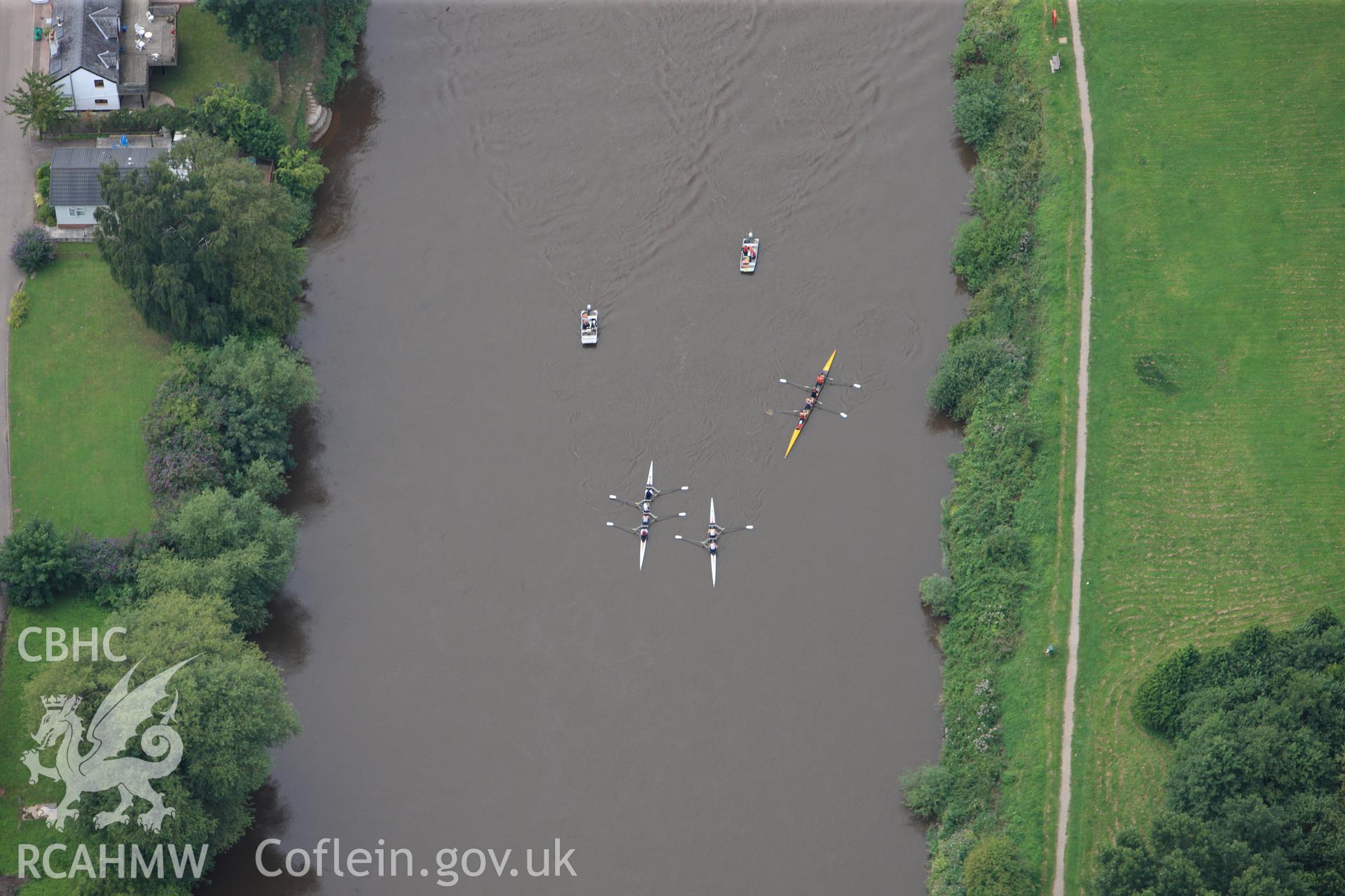 RCAHMW colour oblique photograph of Monmouth, rowers on the River Wye. Taken by Toby Driver on 20/07/2011.