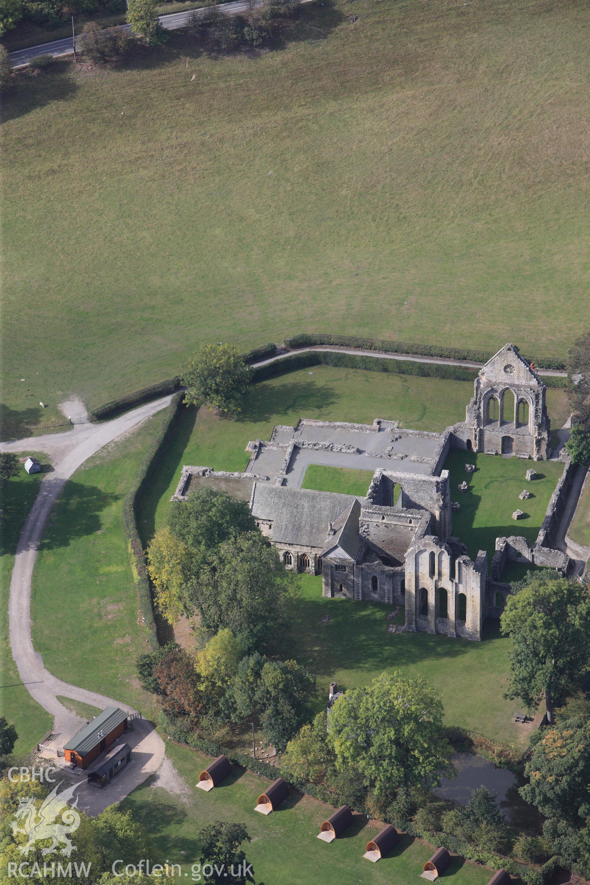 RCAHMW colour oblique photograph of Valle Crucis Abbey. Taken by Toby Driver on 04/10/2011.