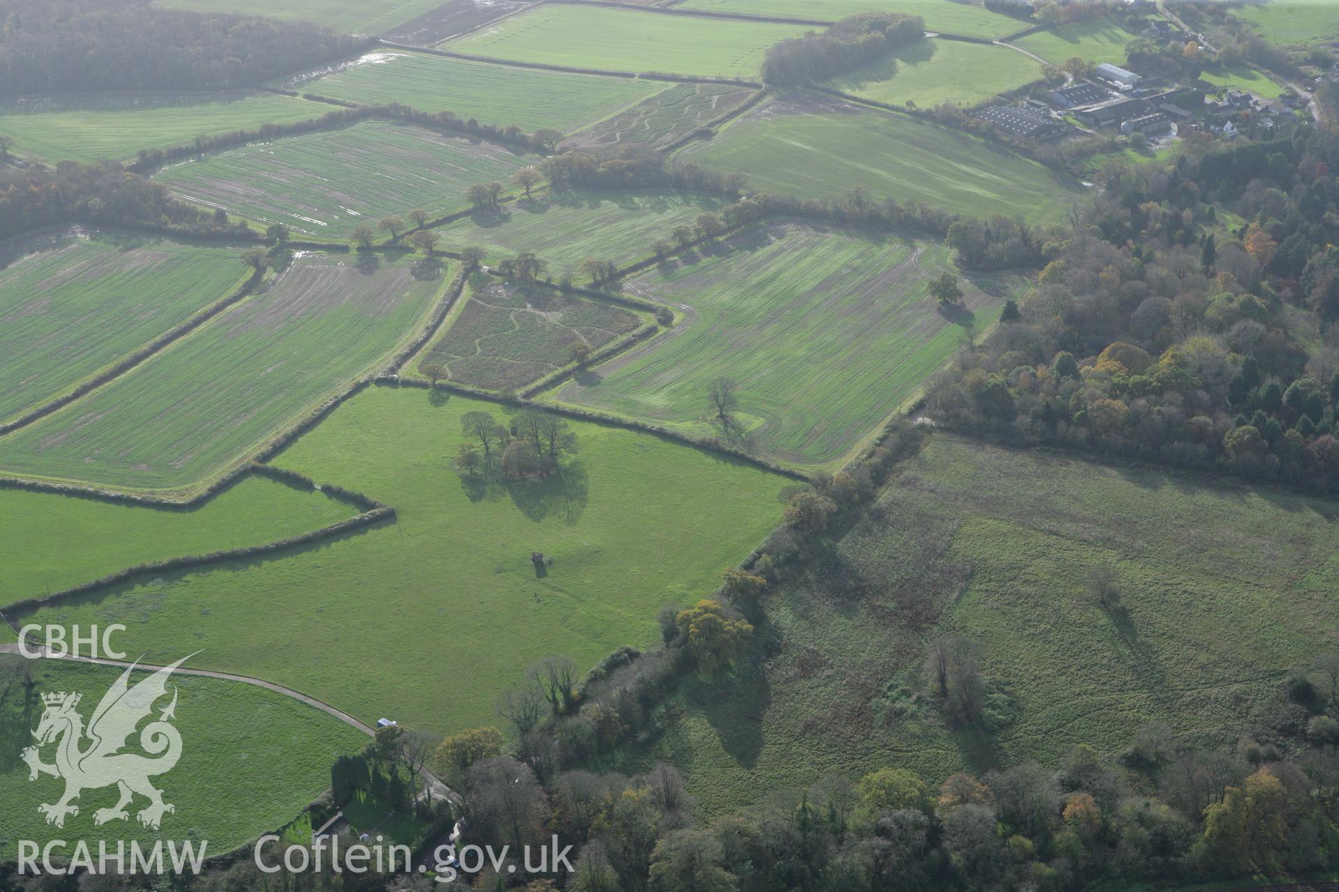 RCAHMW colour oblique photograph of St Lythans Chambered Long Cairn. Taken by Toby Driver on 17/11/2011.