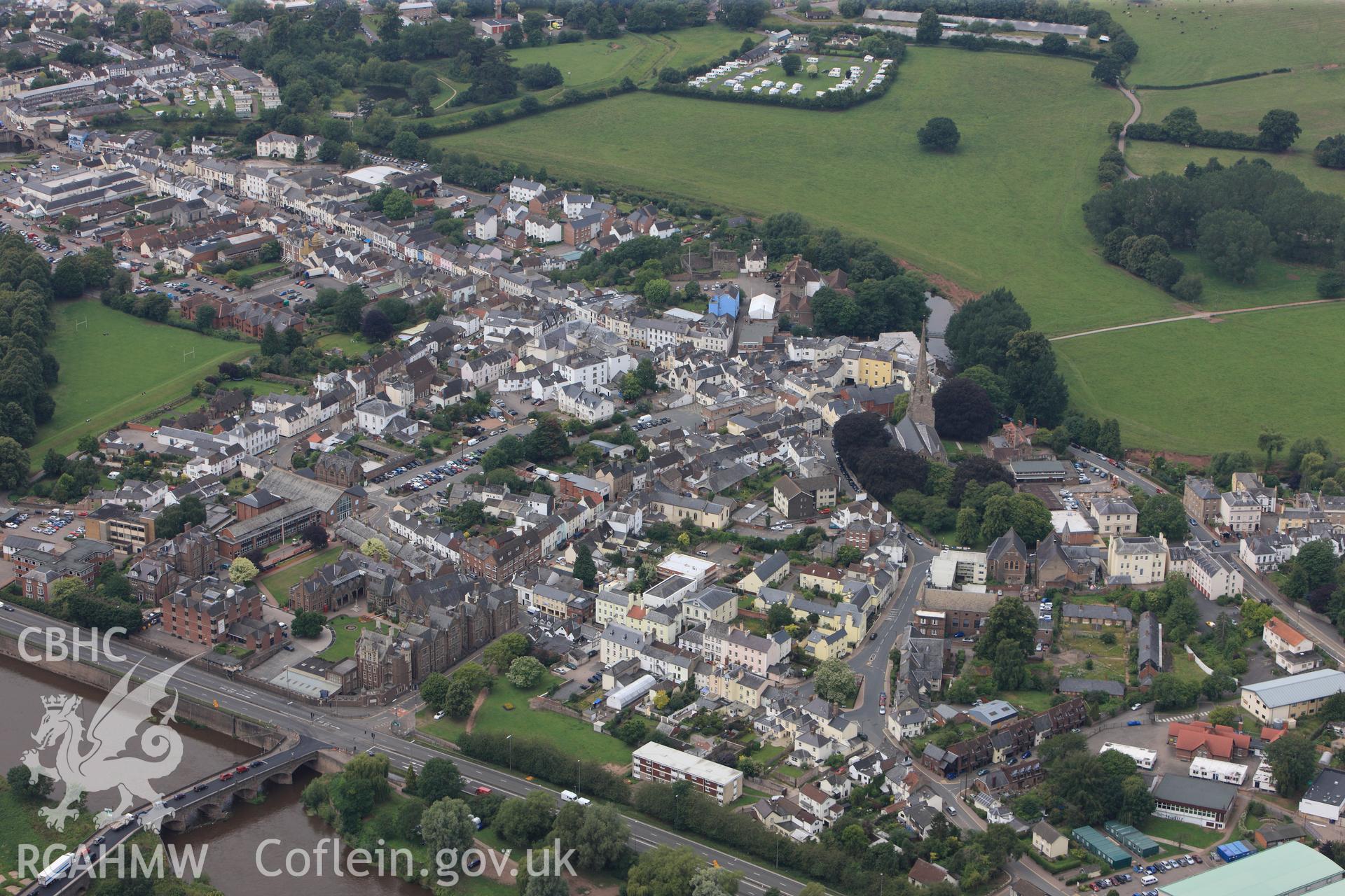 RCAHMW colour oblique photograph of Monmouth, town, view from east. Taken by Toby Driver on 20/07/2011.