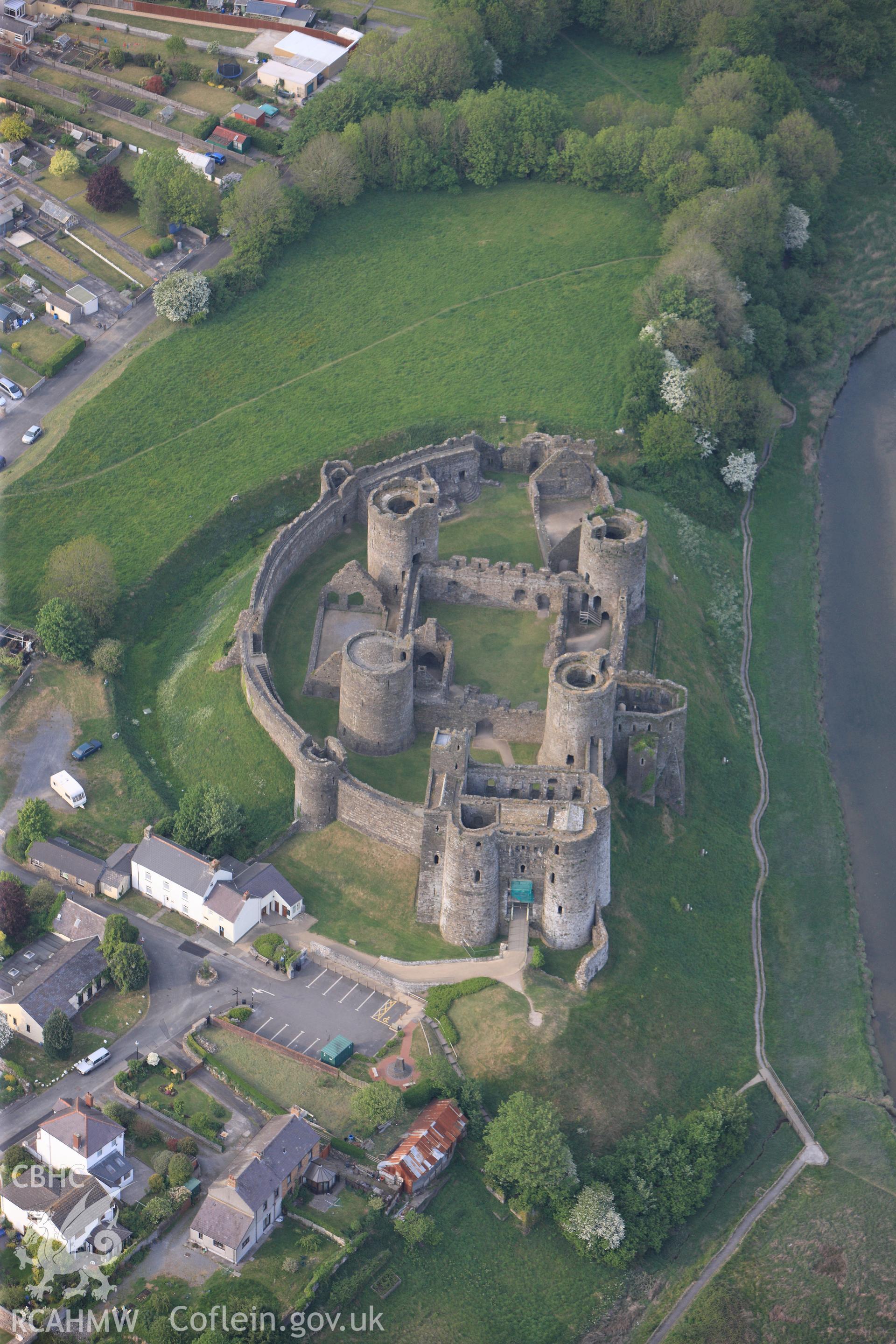 RCAHMW colour oblique photograph of Kidwelly Castle. Taken by Toby Driver and Oliver Davies on 04/05/2011.
