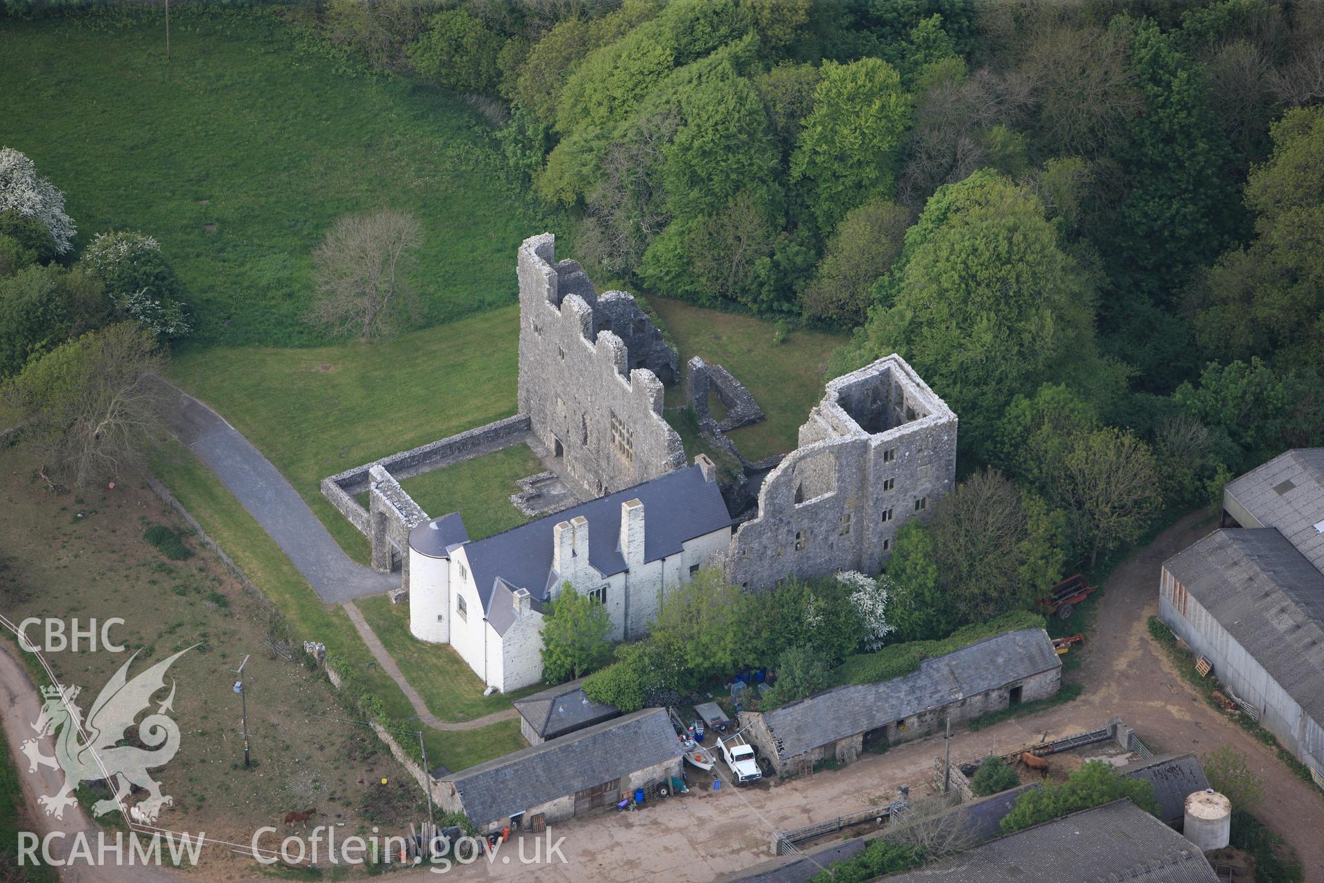 RCAHMW colour oblique photograph of Oxwich Castle. Taken by Toby Driver and Oliver Davies on 04/05/2011.