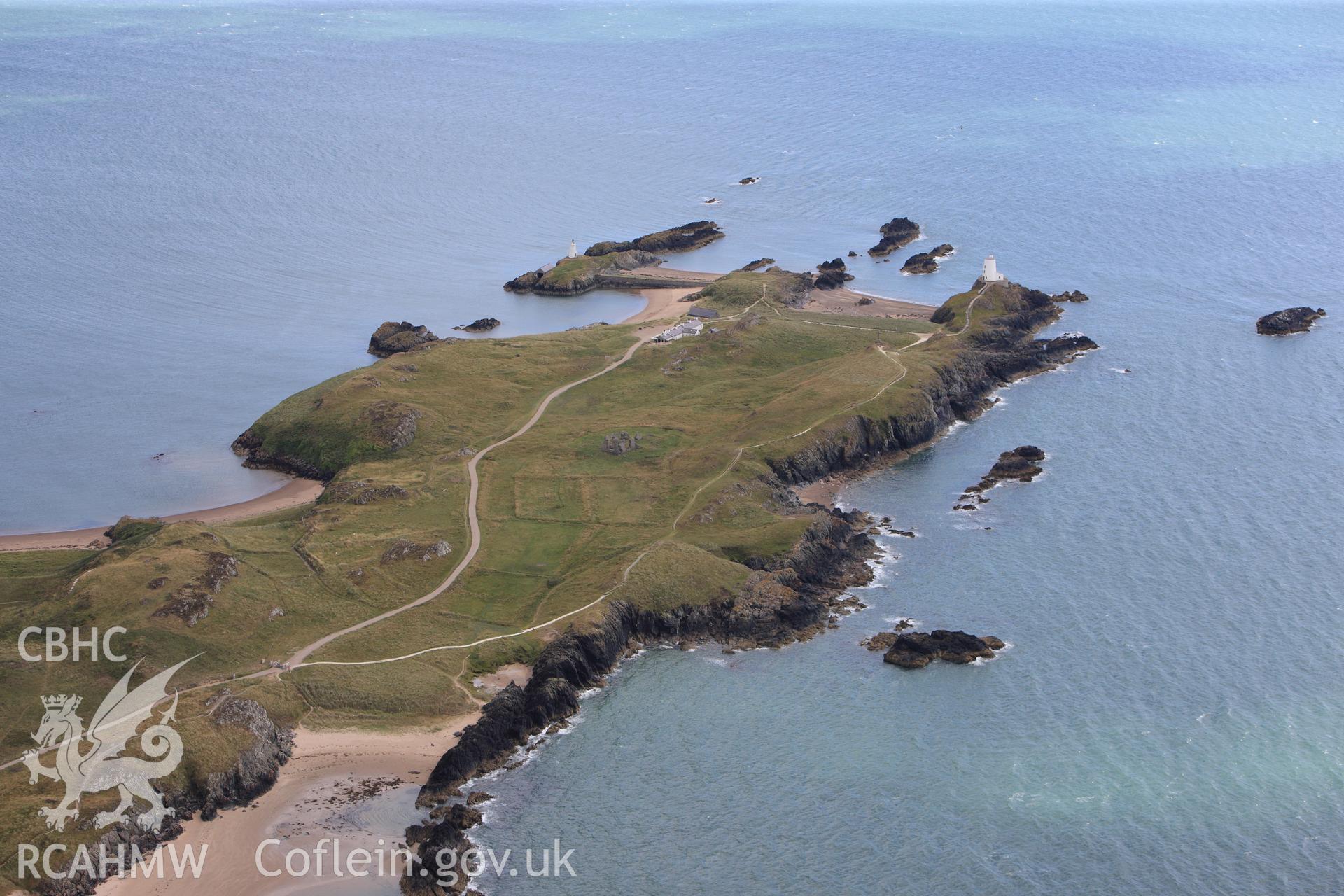 RCAHMW colour oblique photograph of Llanddwyn Island and lighthouse,. Taken by Toby Driver on 20/07/2011.