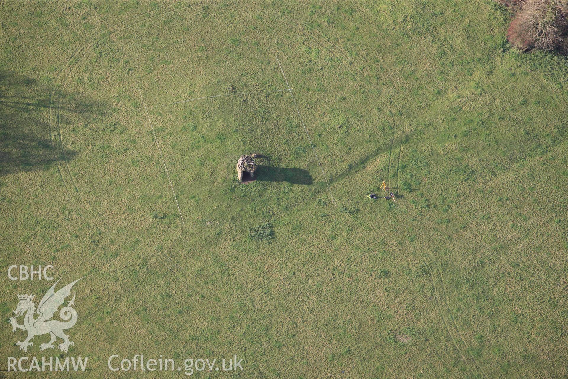 RCAHMW colour oblique photograph of St Lythans Chambered Long Cairn. Taken by Toby Driver on 17/11/2011.