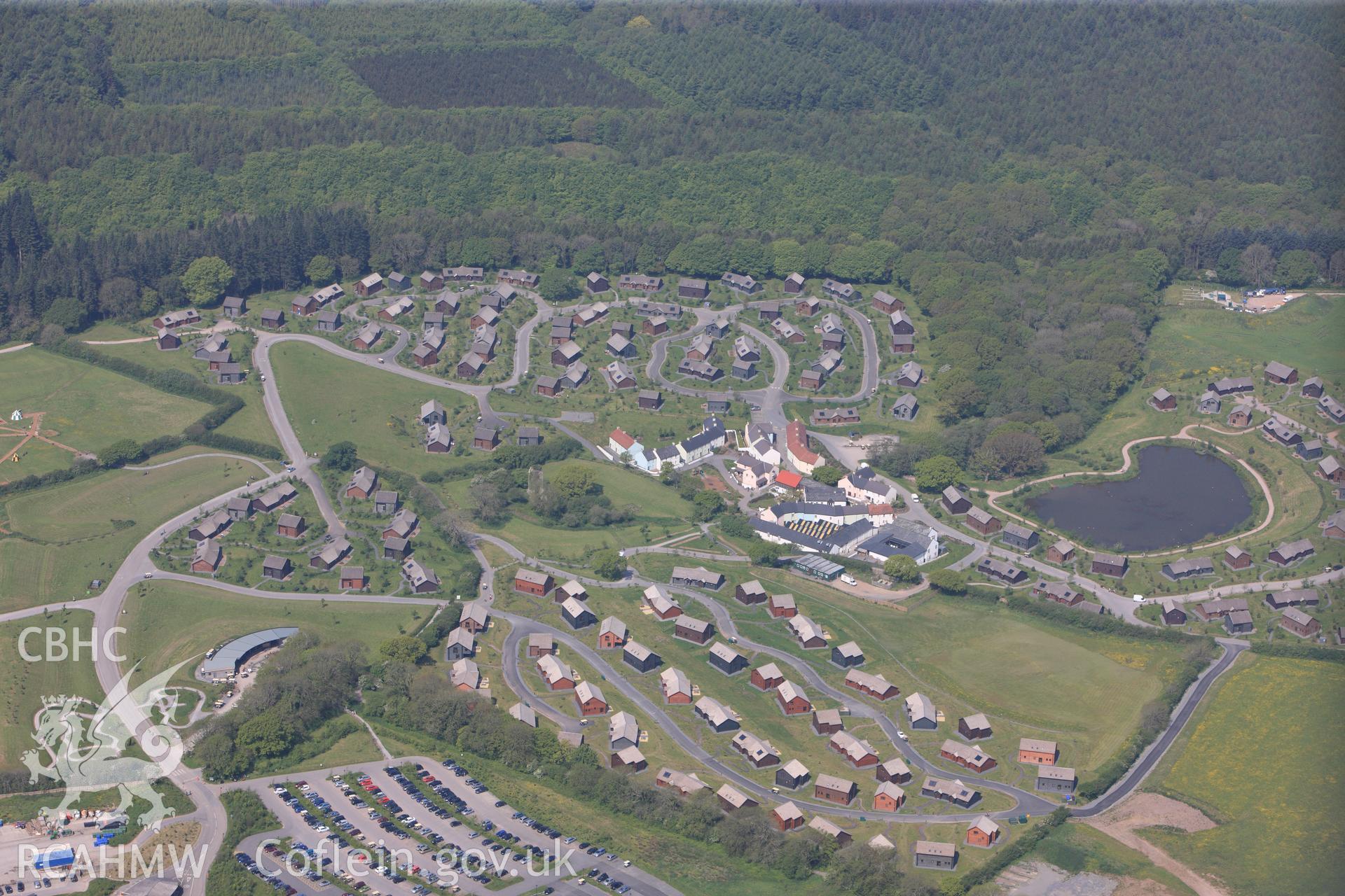 RCAHMW colour oblique photograph of General view of Bluestone holiday village, looking west. Taken by Toby Driver on 24/05/2012.
