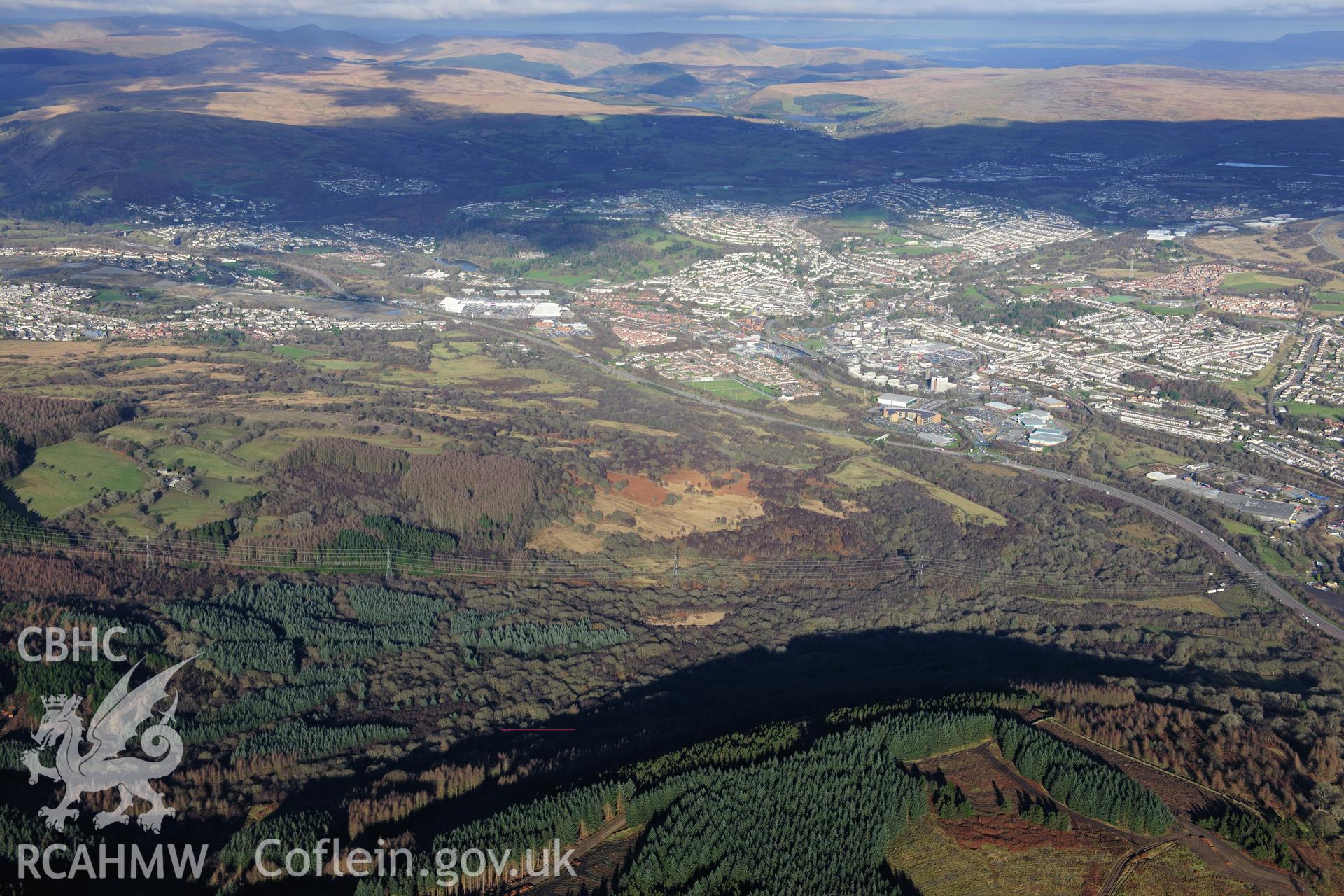 RCAHMW colour oblique photograph of Merthyr Tydfil, townscape from south-west. Taken by Toby Driver on 28/11/2012.