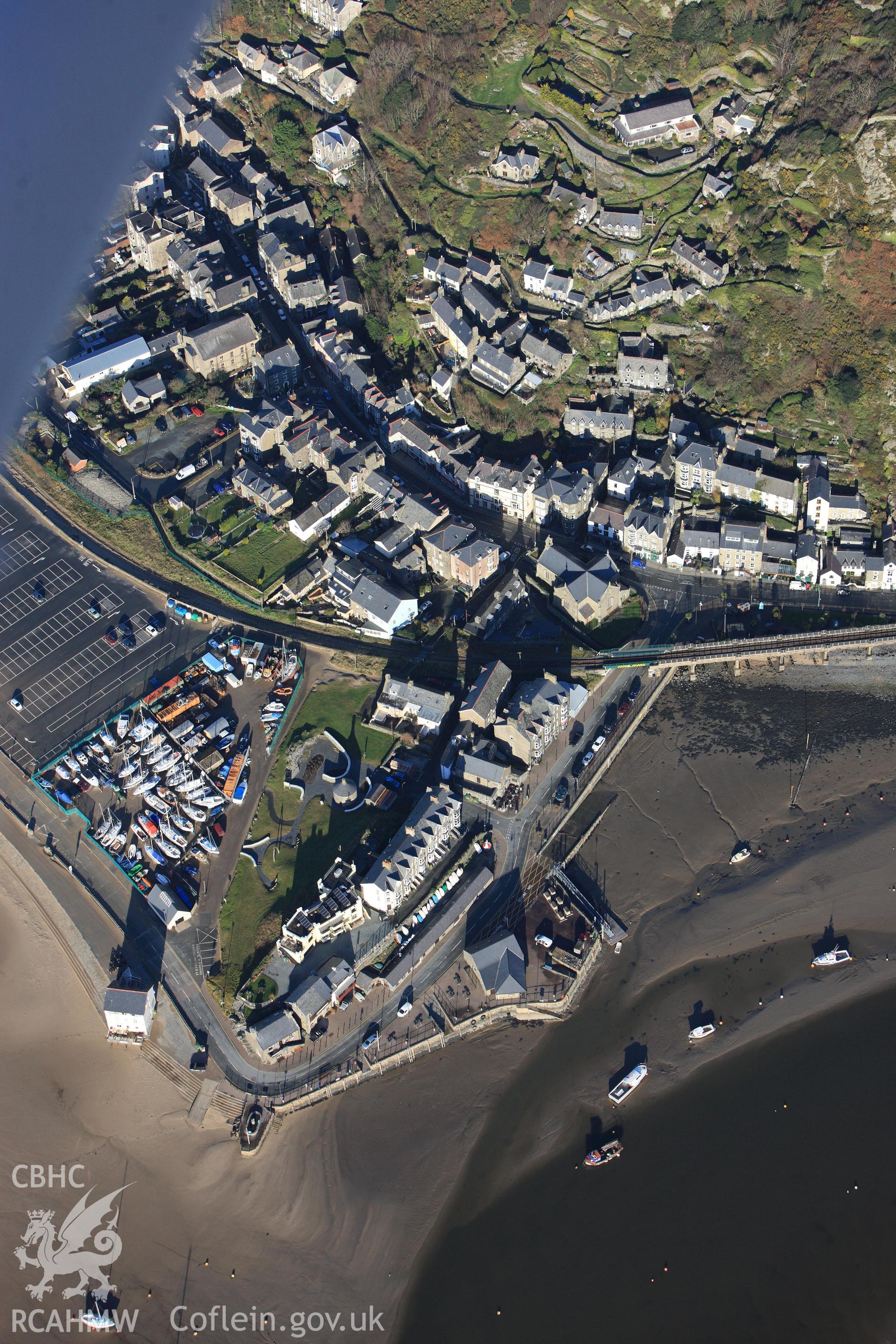 RCAHMW colour oblique photograph of Barmouth, harbour district. Taken by Toby Driver on 10/12/2012.