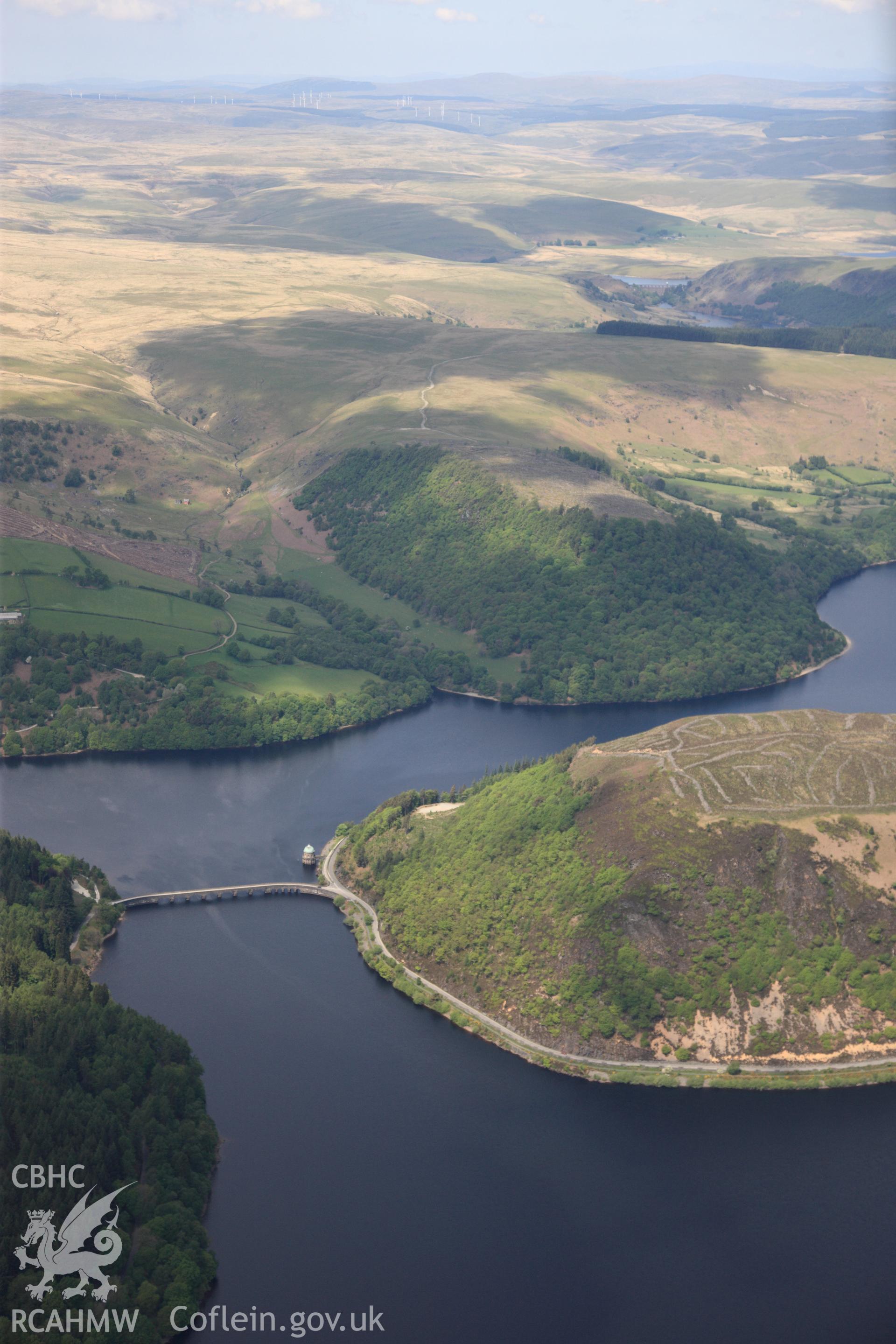 RCAHMW colour oblique photograph of Caban Coch reservoir. Taken by Toby Driver on 28/05/2012.