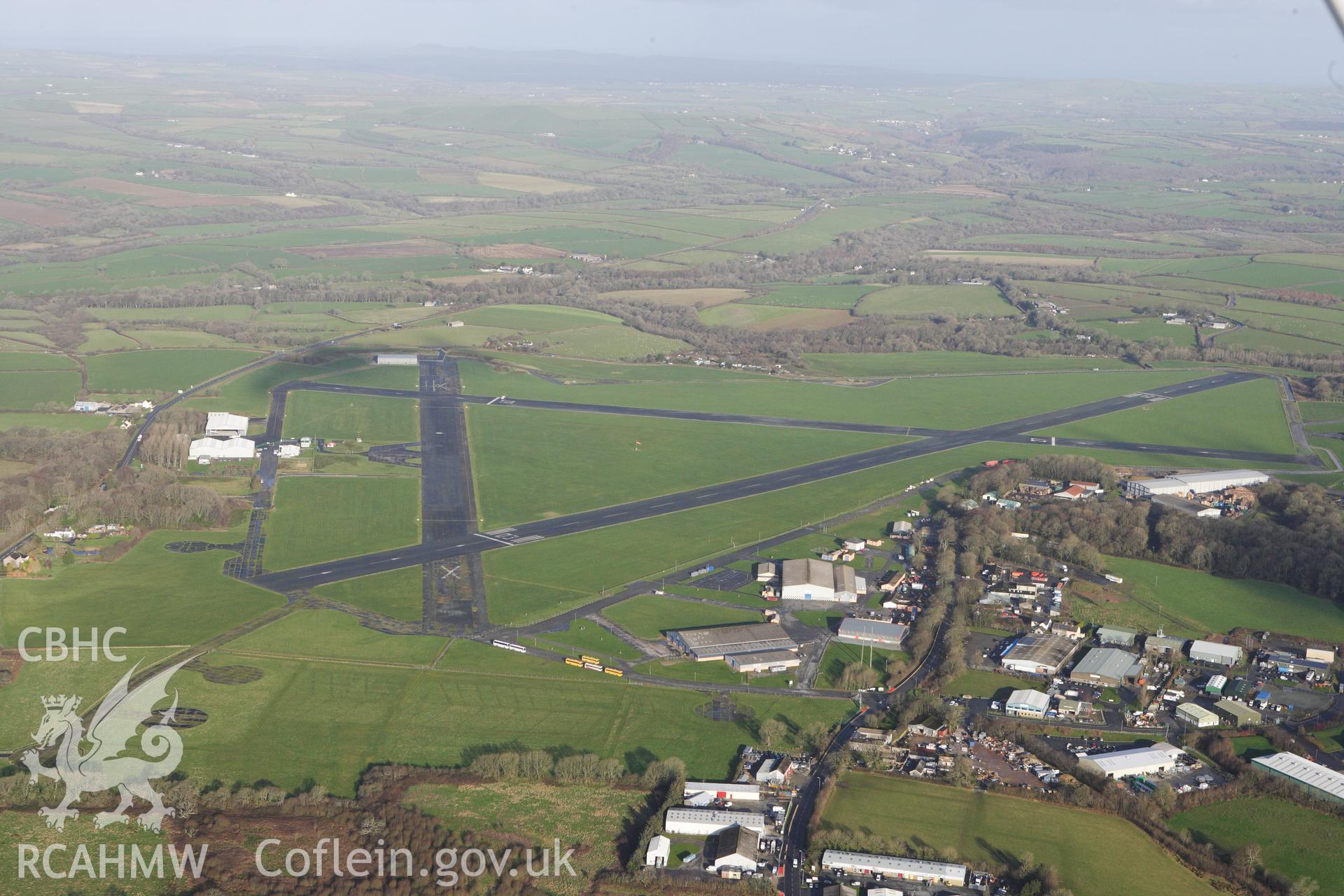 RCAHMW colour oblique photograph of Haverfordwest Airfield. Taken by Toby Driver on 27/01/2012.
