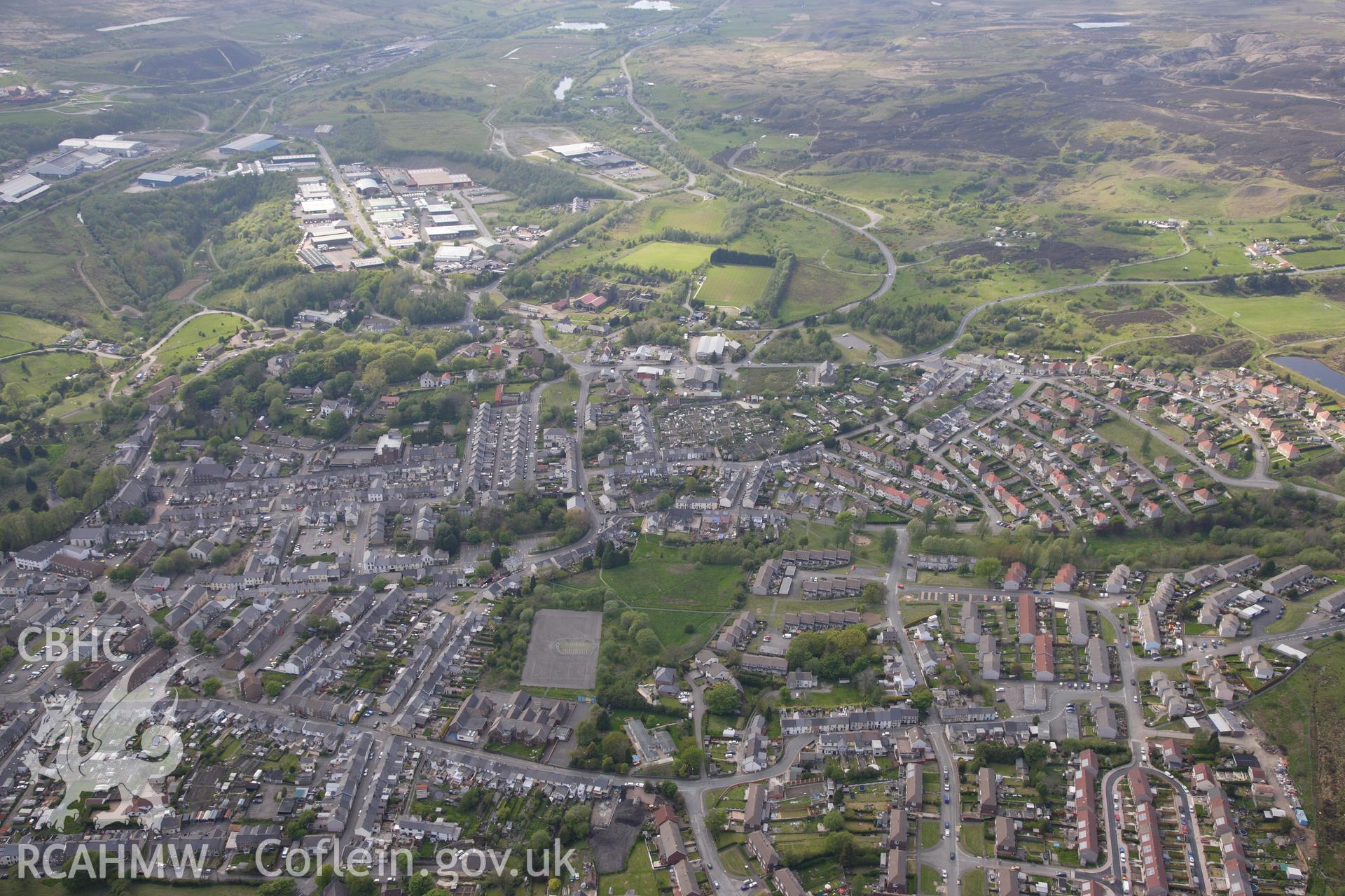 RCAHMW colour oblique photograph of Blaenavon, town, general view from south-east. Taken by Toby Driver on 22/05/2012.