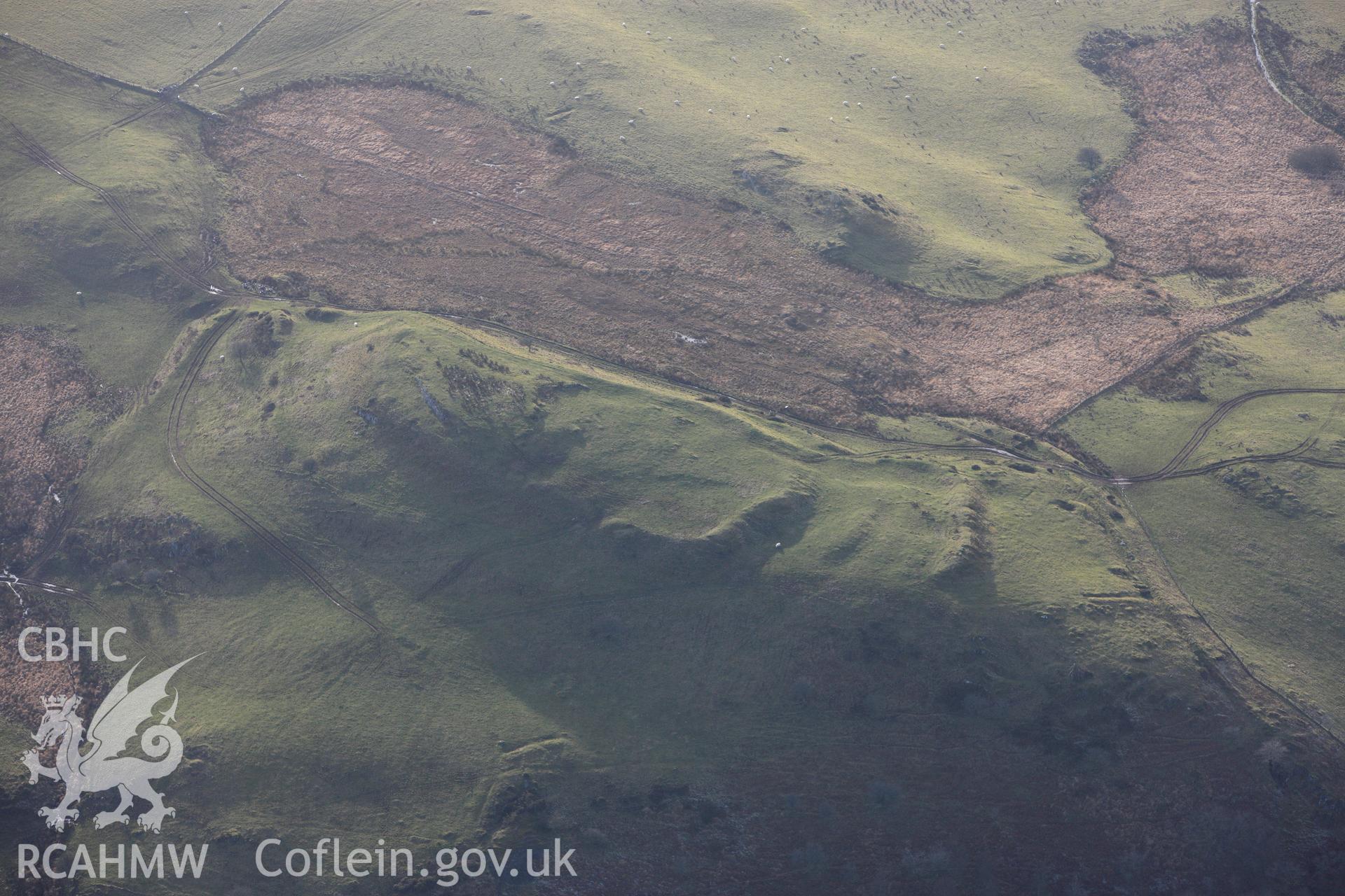RCAHMW colour oblique photograph of Pen Dinas Elerch, View from East. Taken by Toby Driver on 07/02/2012.