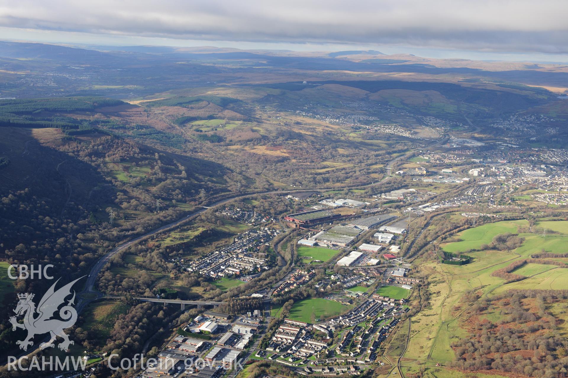 RCAHMW colour oblique photograph of Merthyr Tydfil, townscape from south-east. Taken by Toby Driver on 28/11/2012.