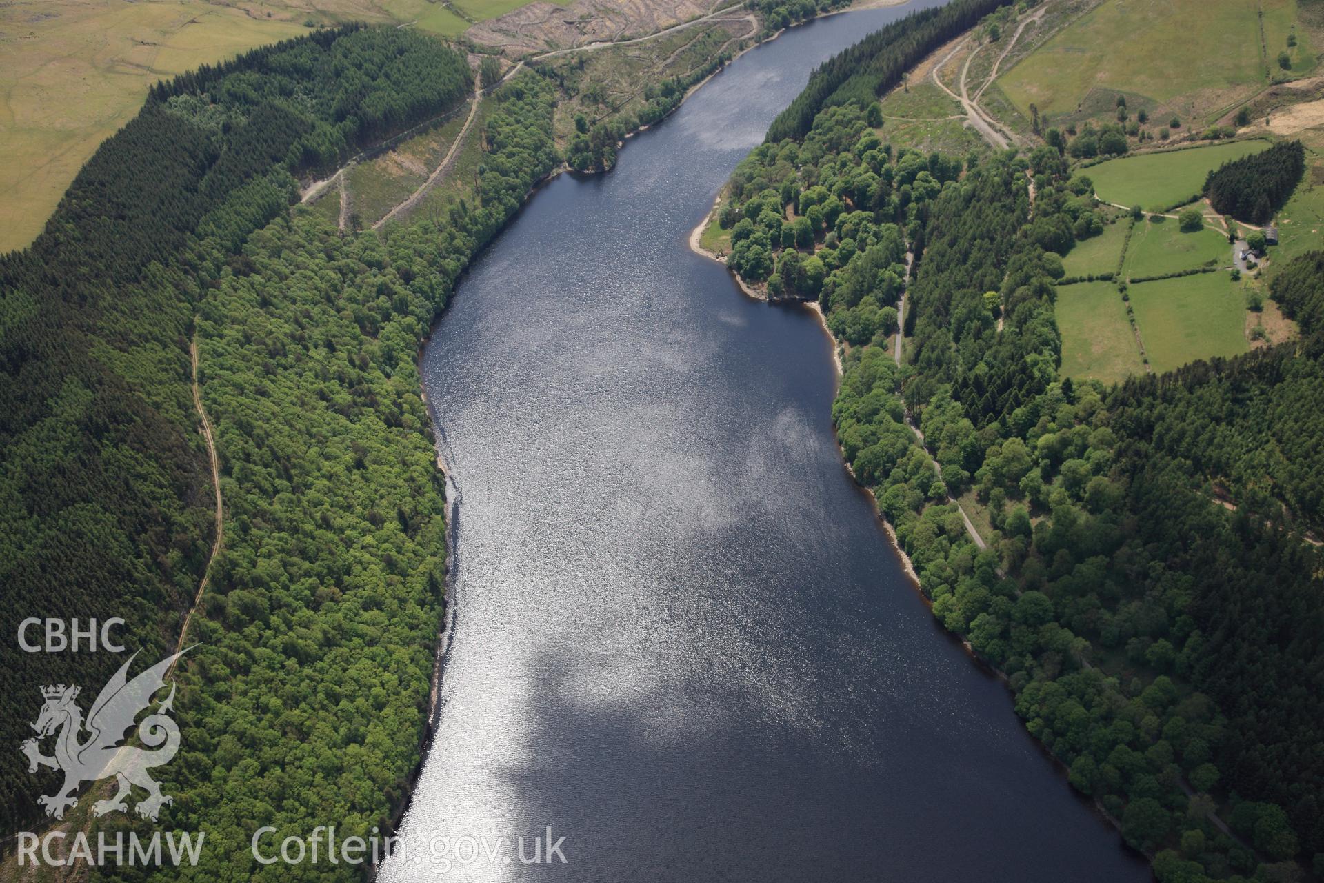 RCAHMW colour oblique photograph of Caban Coch Resevoir, Elan Valley Water Scheme. Taken by Toby Driver on 28/05/2012.