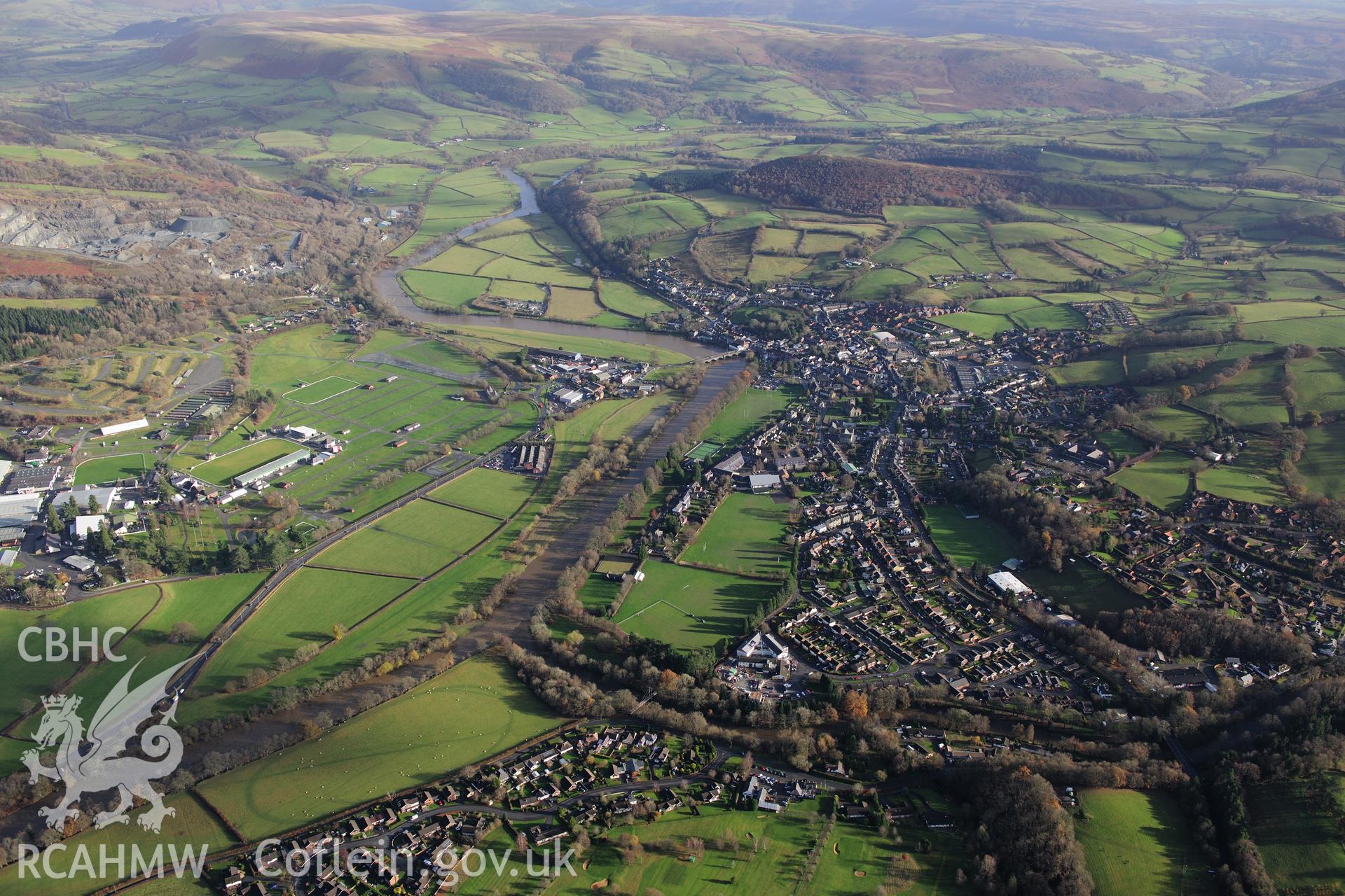 RCAHMW colour oblique photograph of Builth Wells, from west. Taken by Toby Driver on 23/11/2012.