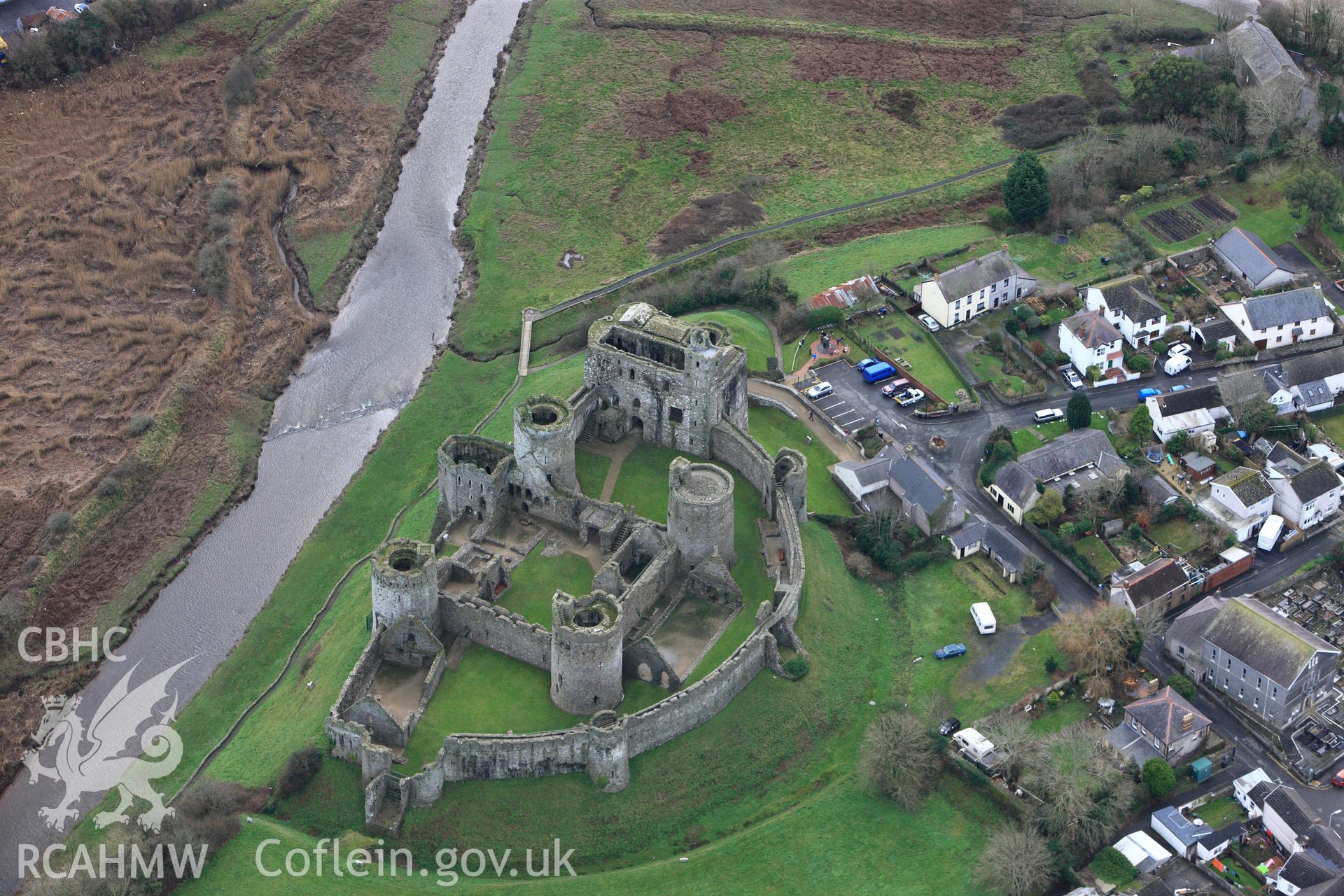 RCAHMW colour oblique photograph of Kidwelly Castle. Taken by Toby Driver on 27/01/2012.
