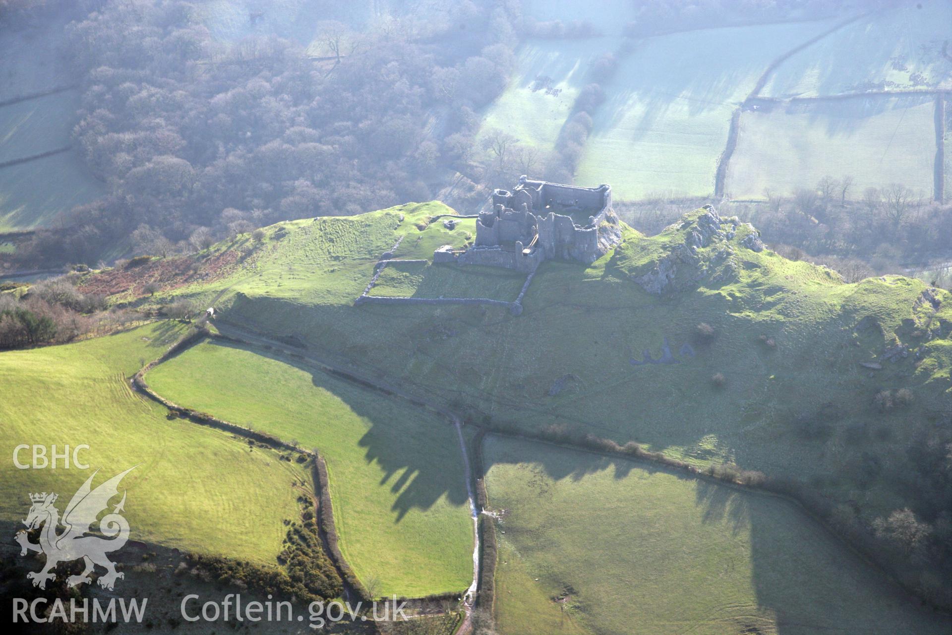 RCAHMW colour oblique photograph of Carreg Cennan Castle. Taken by Toby Driver on 02/02/2012.