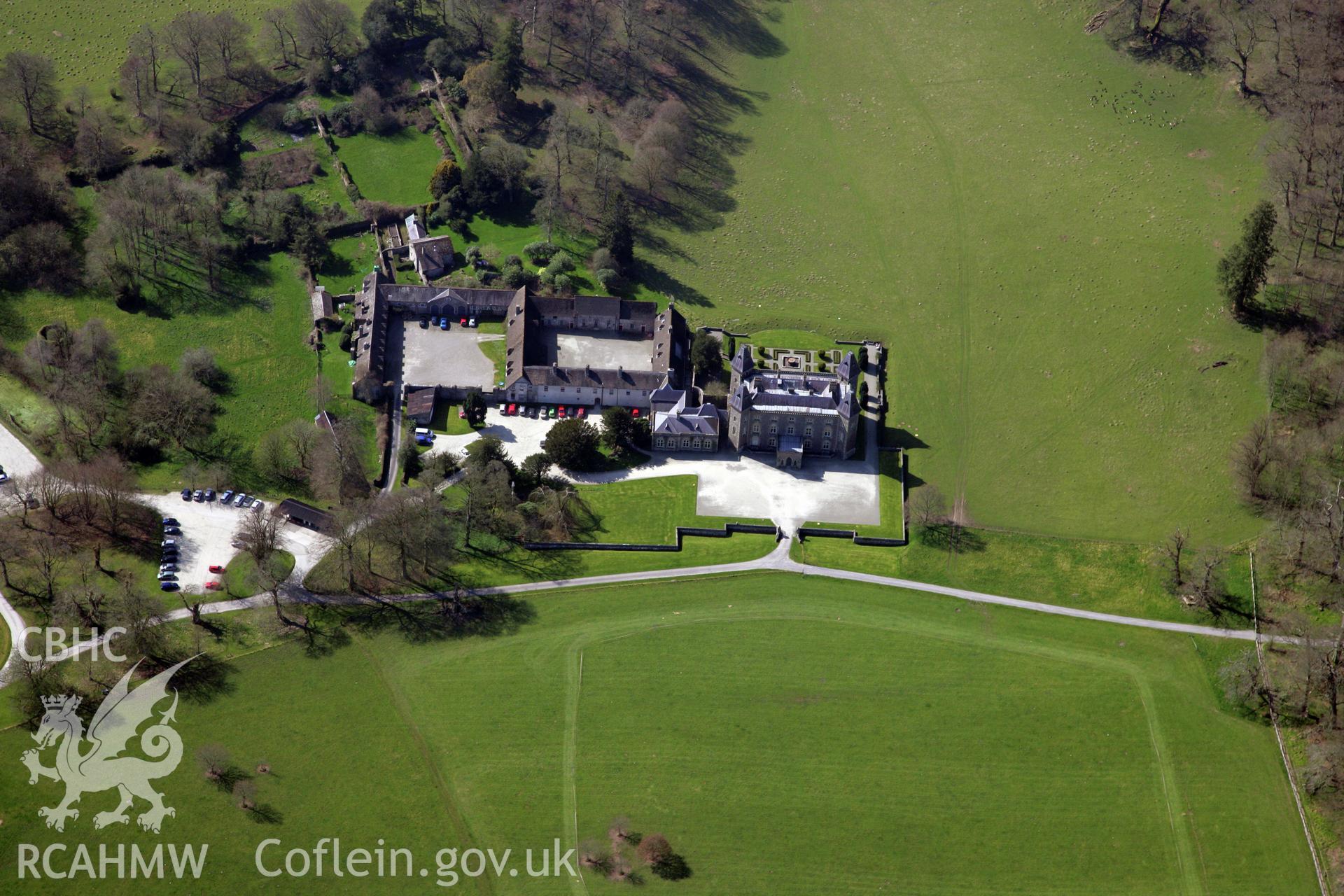 RCAHMW colour oblique photograph of Newton House, Dinefwr Park. Taken by Toby Driver and Oliver Davies on 28/03/2012.
