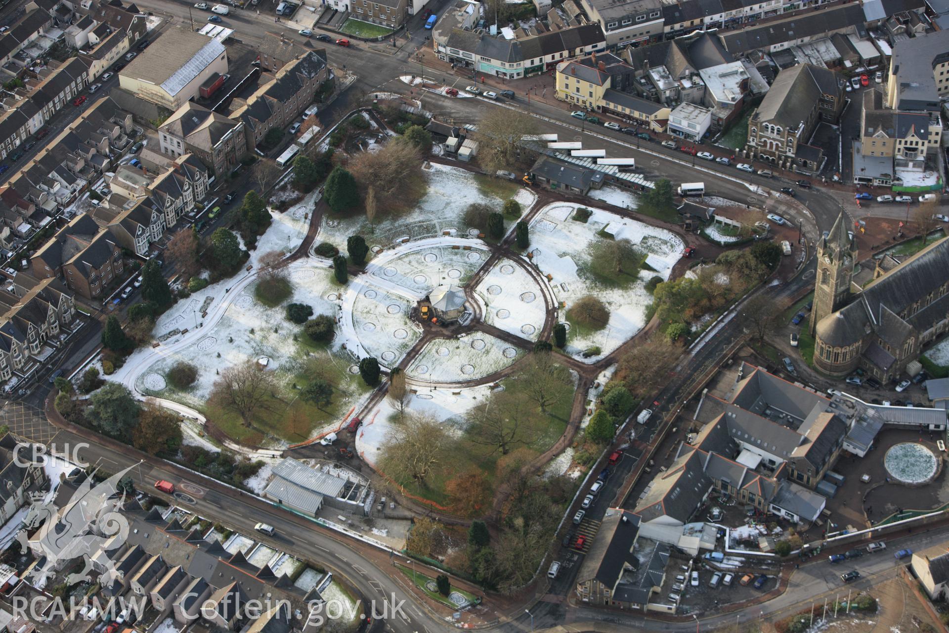 RCAHMW colour oblique photograph of Victoria Gardens, Neath, with snow. Taken by Toby Driver on 01/12/2010.