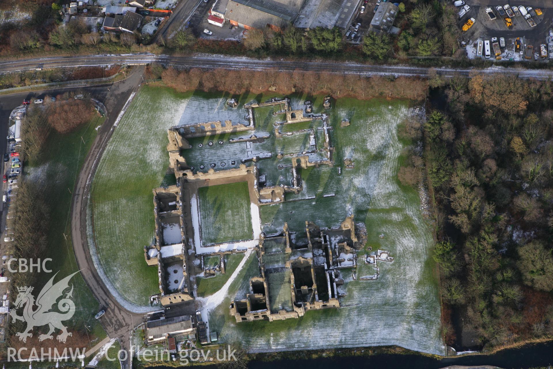 RCAHMW colour oblique photograph of Neath Abbey, with melting snow. Taken by Toby Driver on 01/12/2010.