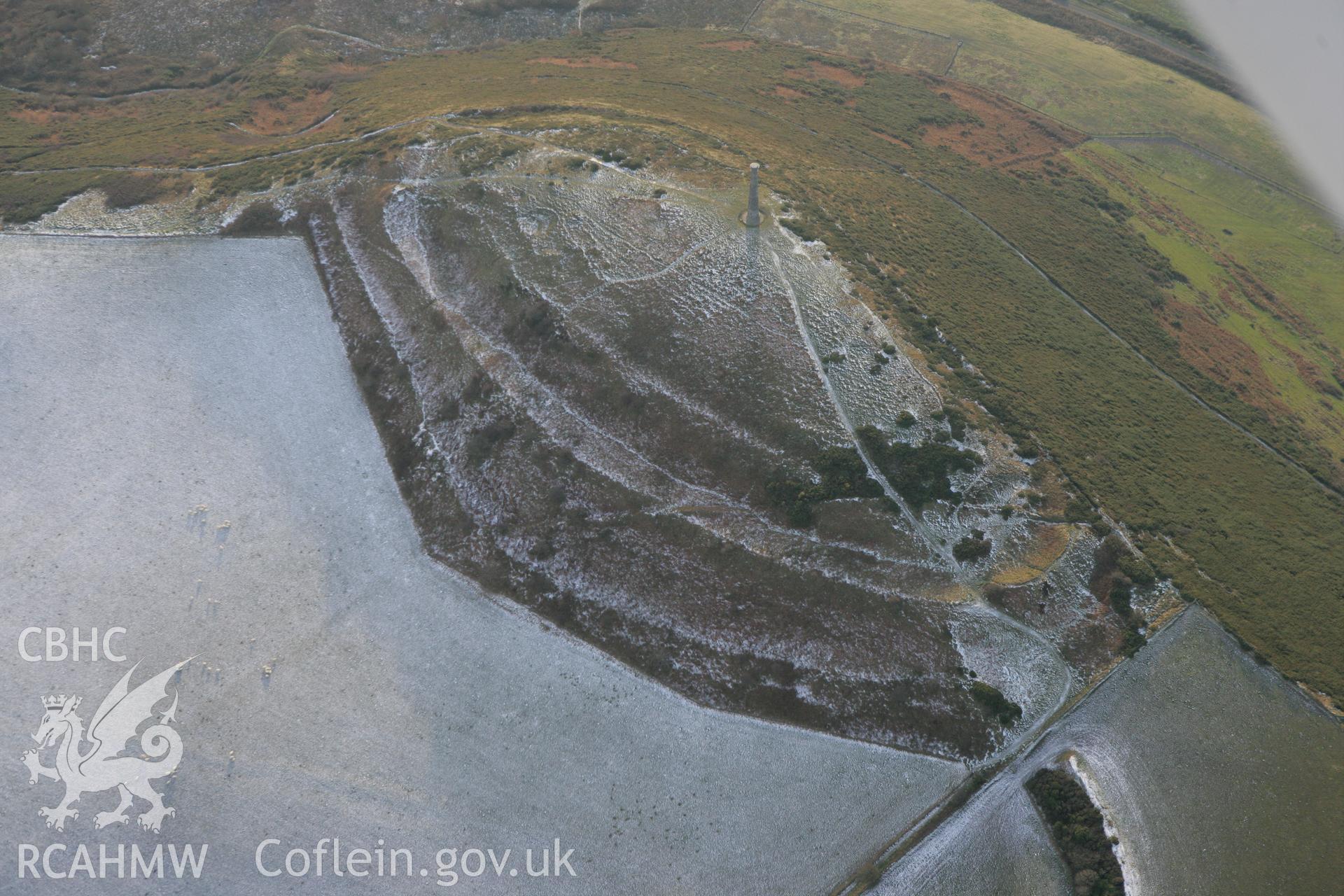 RCAHMW colour oblique photograph of Pen Dinas hillfort, with snow. Taken by Toby Driver on 02/12/2010.