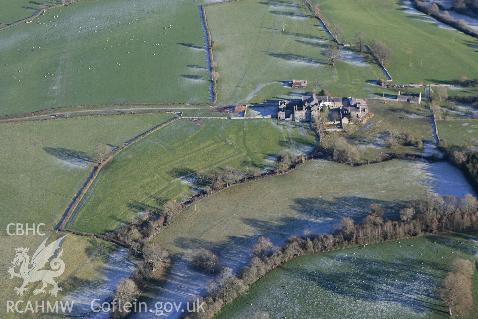 RCAHMW colour oblique photograph of Old Beaupre Castle, and garden earthworks. Taken by Toby Driver on 08/12/2010.