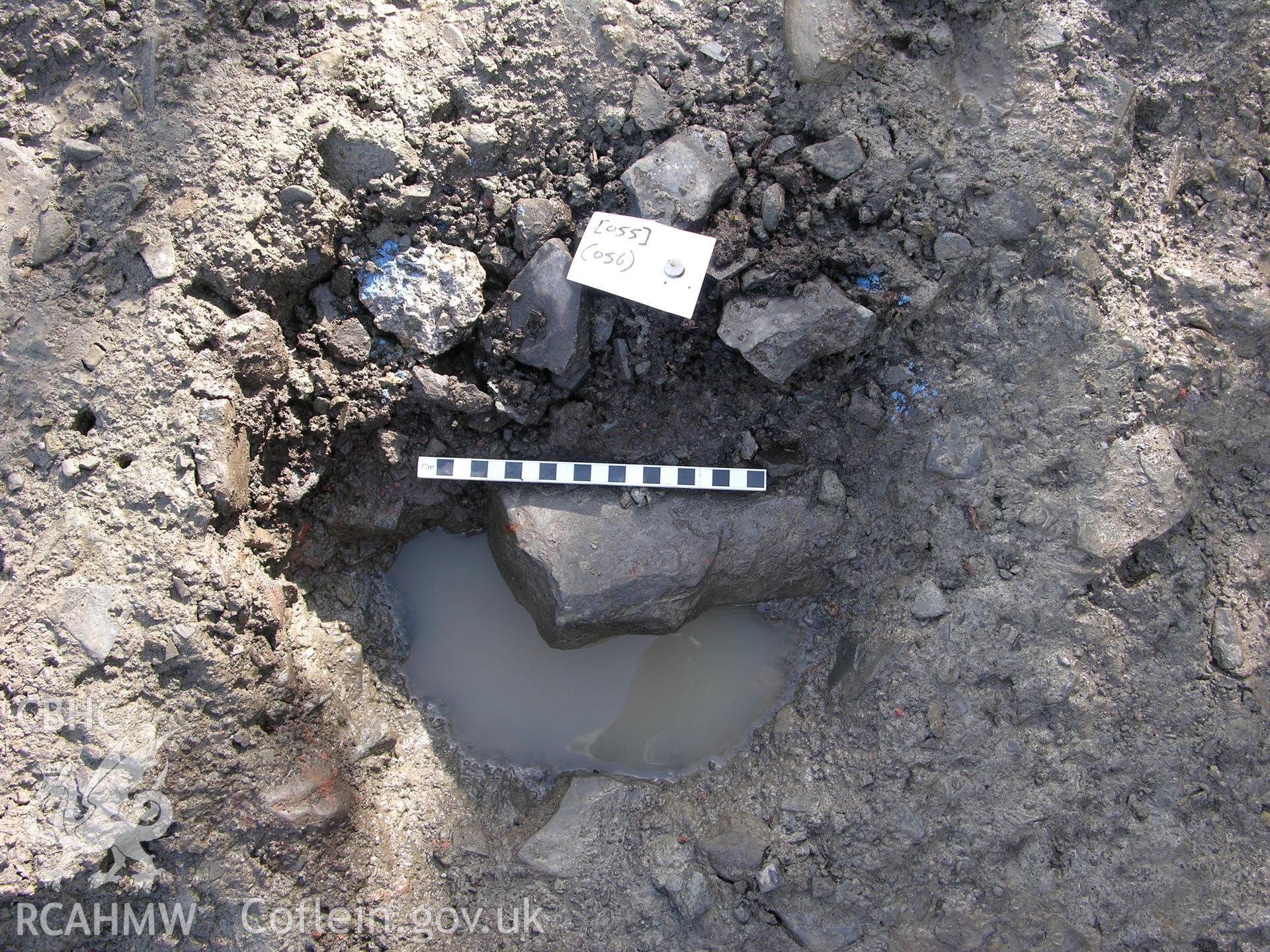 Colour digital photograph showing view of post medieval posthole from southern alignment - part of the Archaeological Excavation report for Horse Yard Farm, Evenjobb (CAP Report 607) by Chris E Smith, from a Cambrian Archaeological Projects assessment survey.