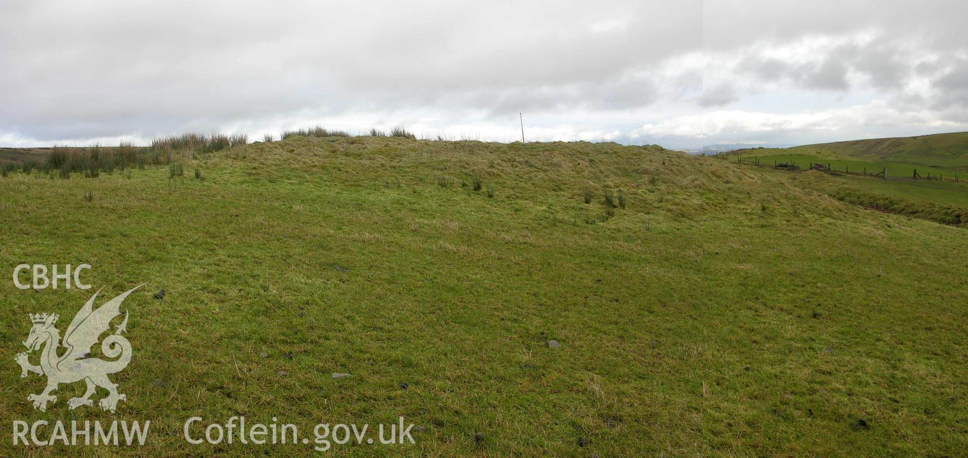 Colour digital photograph showing view of seemingly unrecorded 'cairn' nr Carneddau - part of archaeological desk based assessment for Esgair Cwmowen, Carno (CAP Report 549).