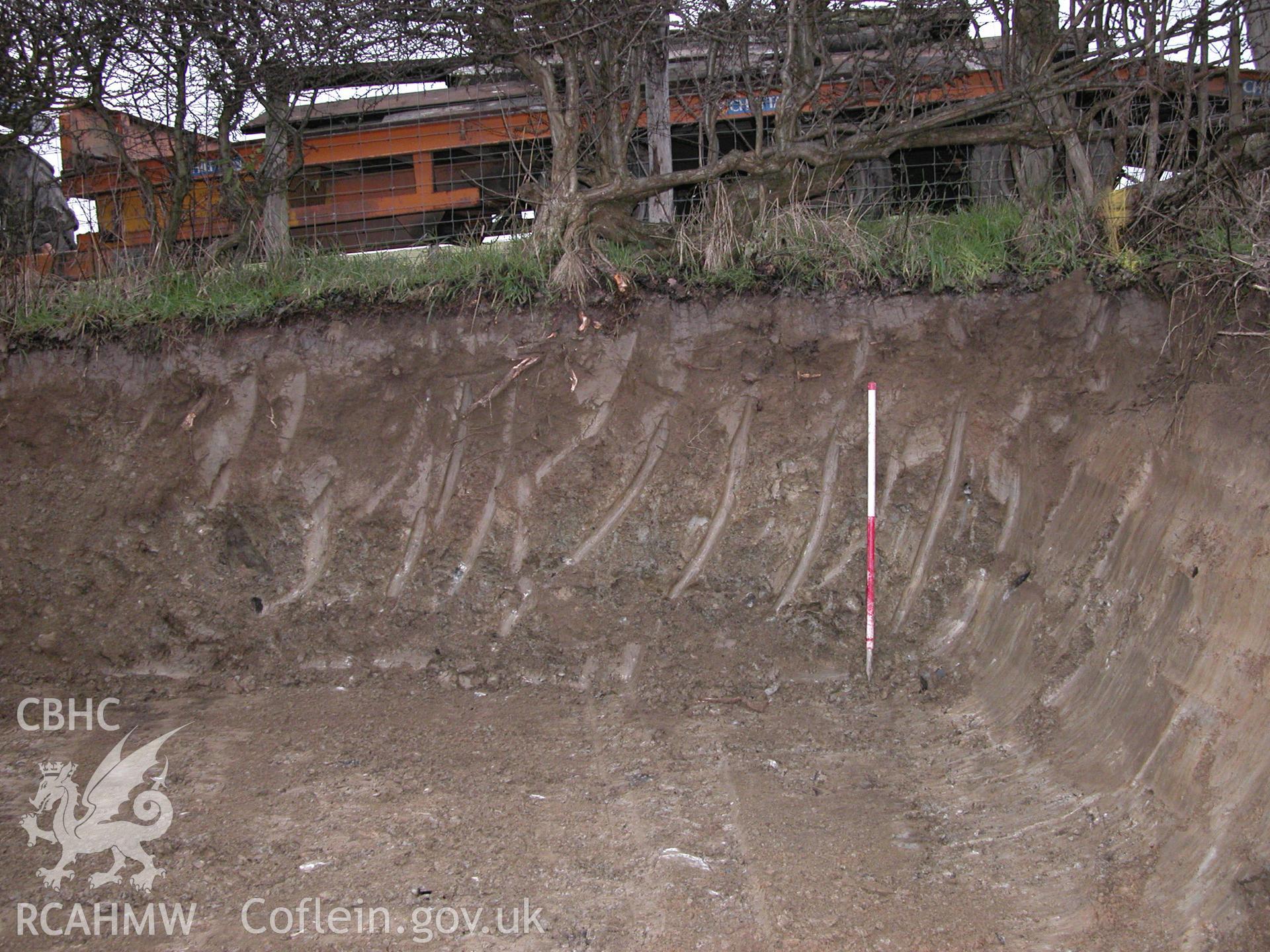 Digital colour photograph showing depth of ground excavations, looking west at Tynllan, Llansilin, Oswestry (CAP Report 601), by Irma Bernardus.