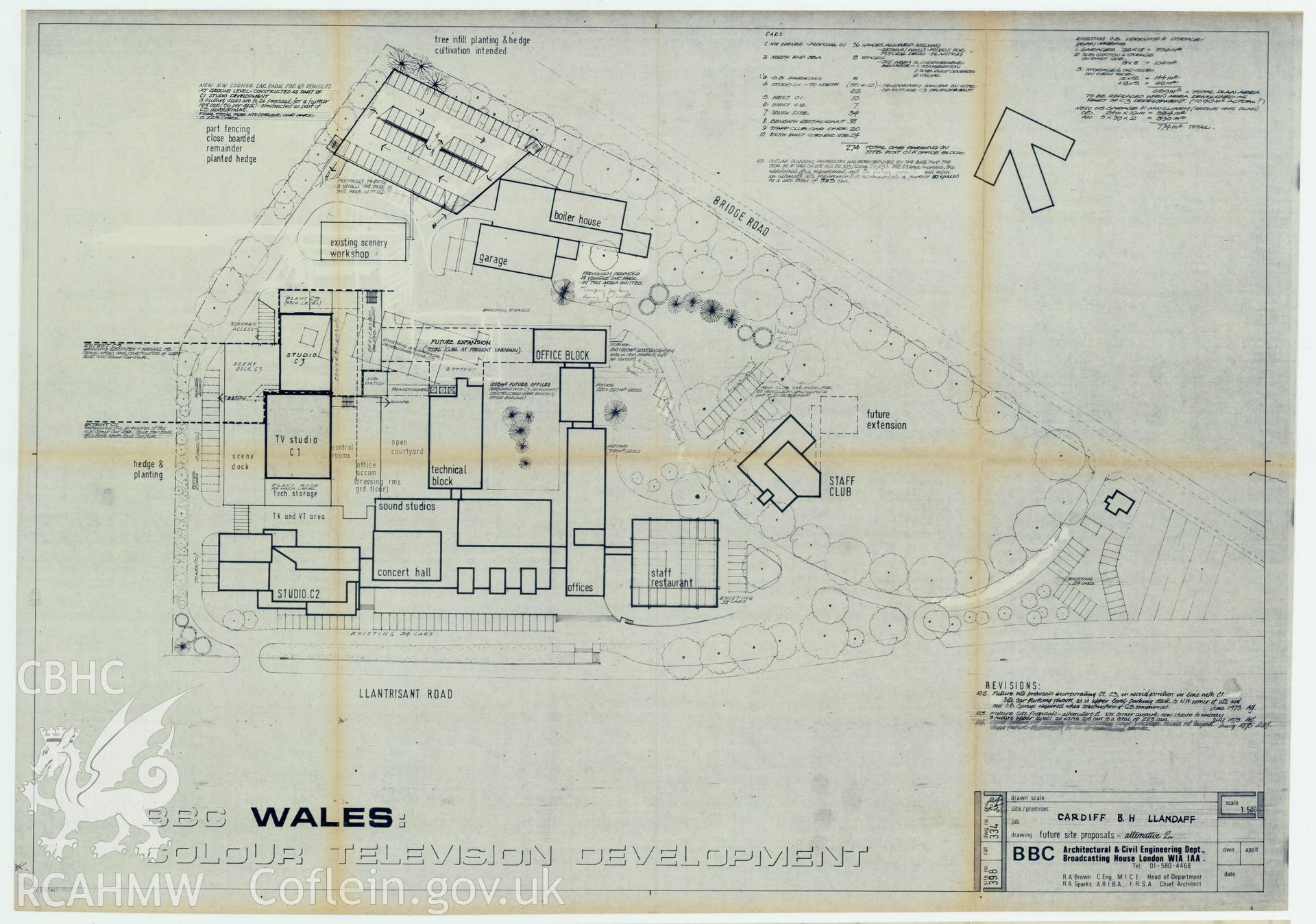 Digitised drawing plan of BBC Llandaff  - HQ development. Drawing no. 334 (R4). December 1976.