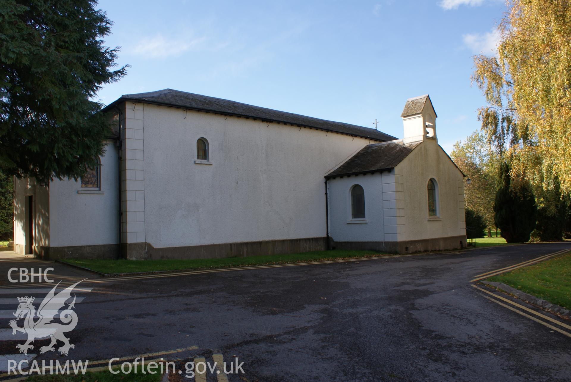 Digital colour photograph showing exterior of St Mary and St Michael Catholic church, Llanarth.