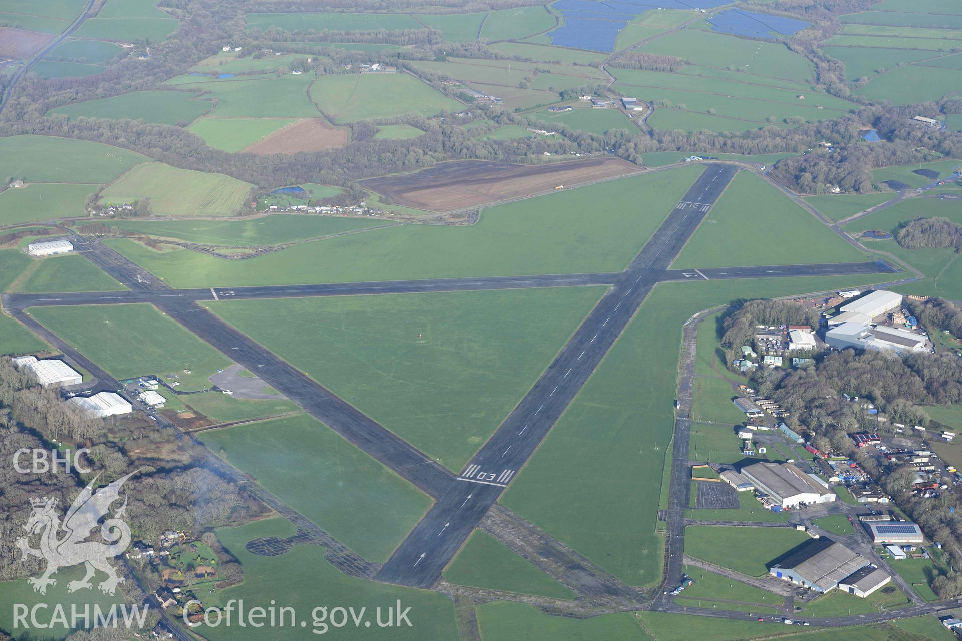 Oblique aerial photograph of Haverfordwest Airport taken during the Royal Commission