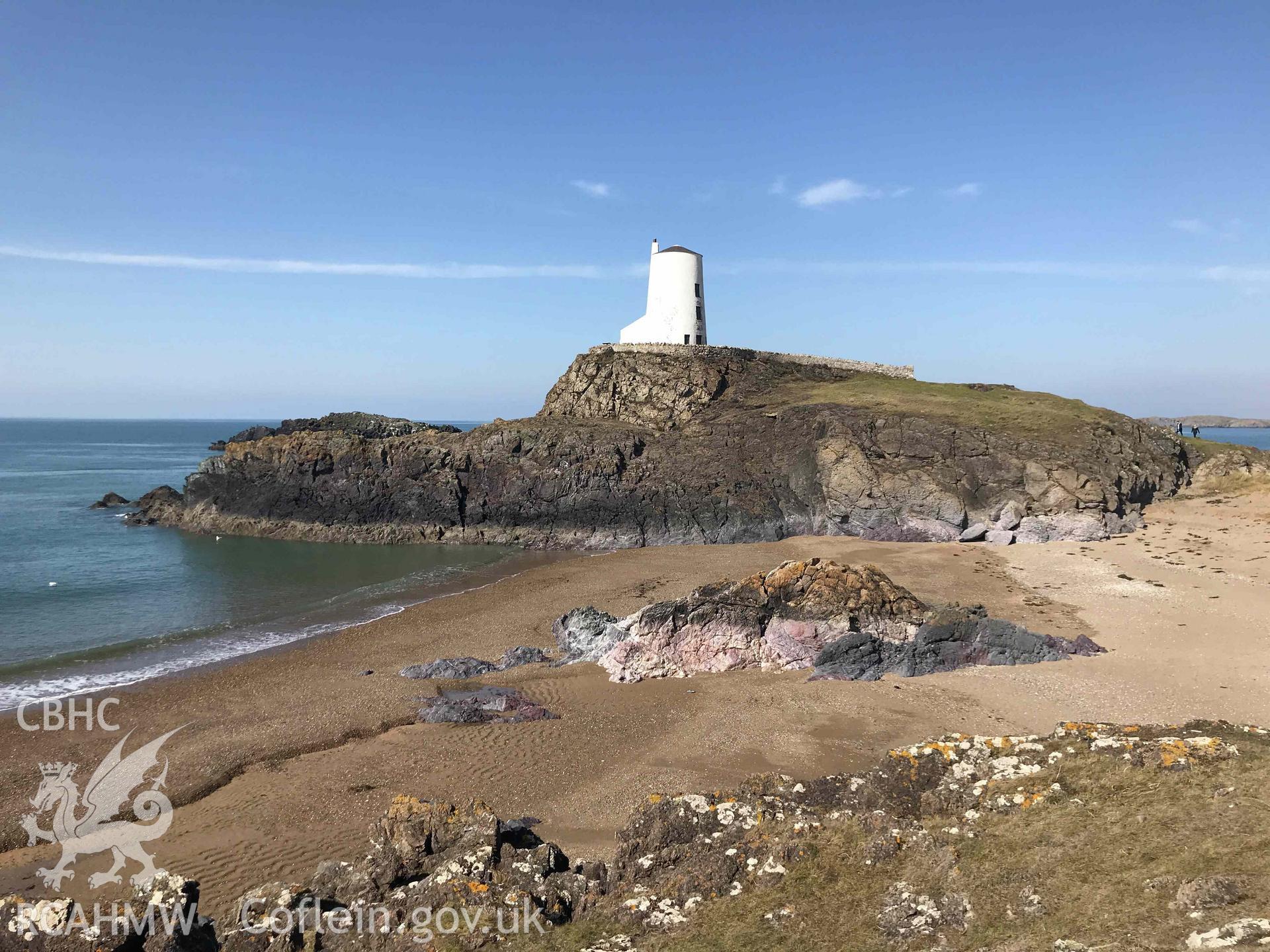 Digital photograph of Llanddwyn island lighthouse. Produced by Paul Davis in 2020