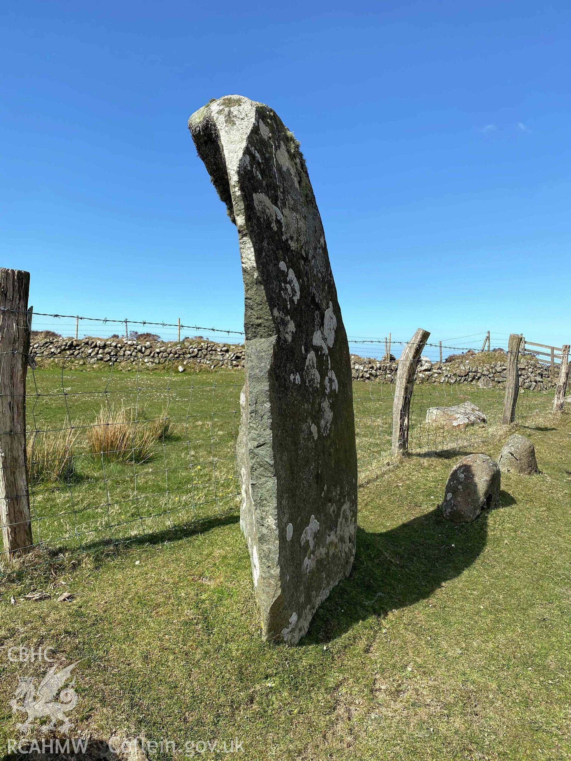 Digital photograph of Bedd Morris standing stone, produced by Paul Davis in 2020
