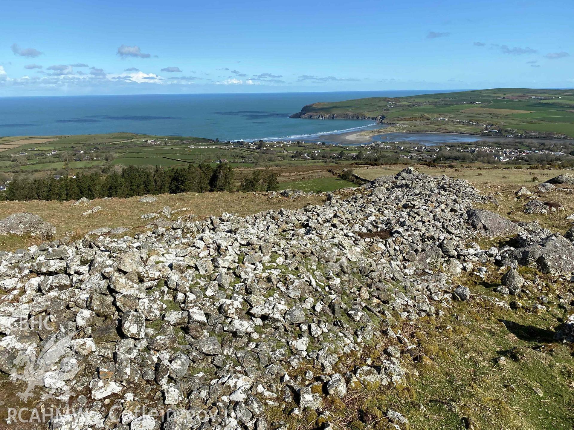 Digital photograph of collapsed walling at Carn Ffoi defended enclosure, produced by Paul Davis in 2020