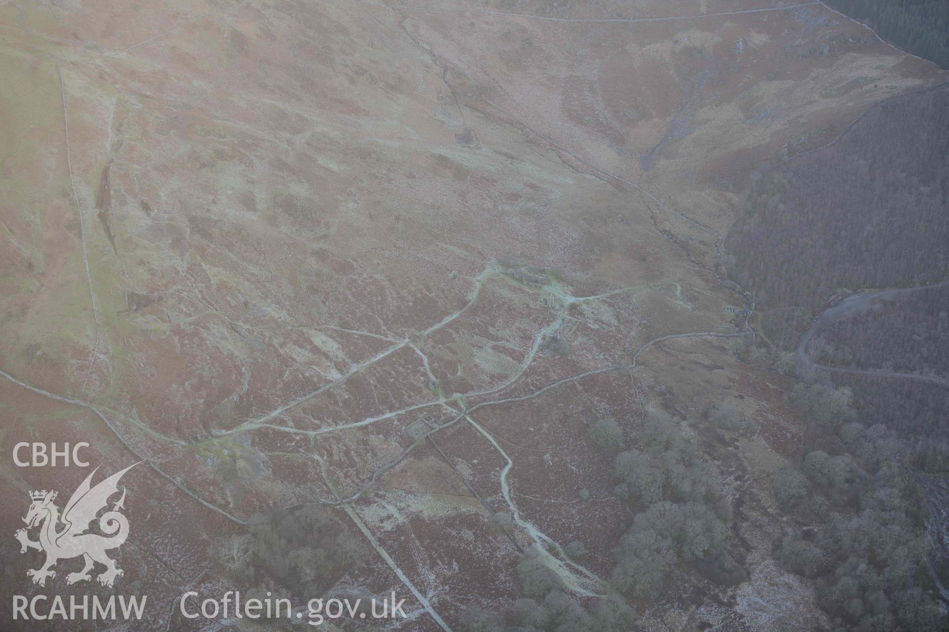Oblique aerial photograph of Cefn Coch gold mine from the south east. Taken during the Royal Commission’s programme of archaeological aerial reconnaissance by Toby Driver on 17th January 2022