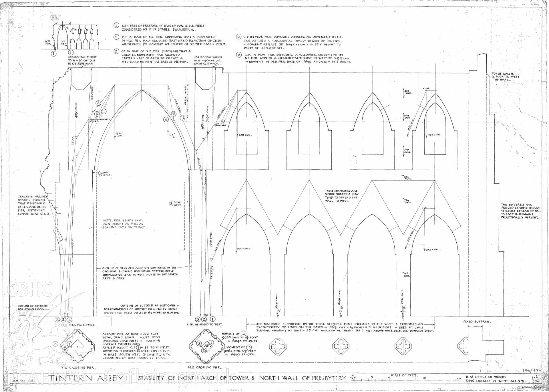 Cadw guardianship monument drawing of Tintern Abbey. As 156/47a. Cadw ref. No. 156/47A1. Various scales.