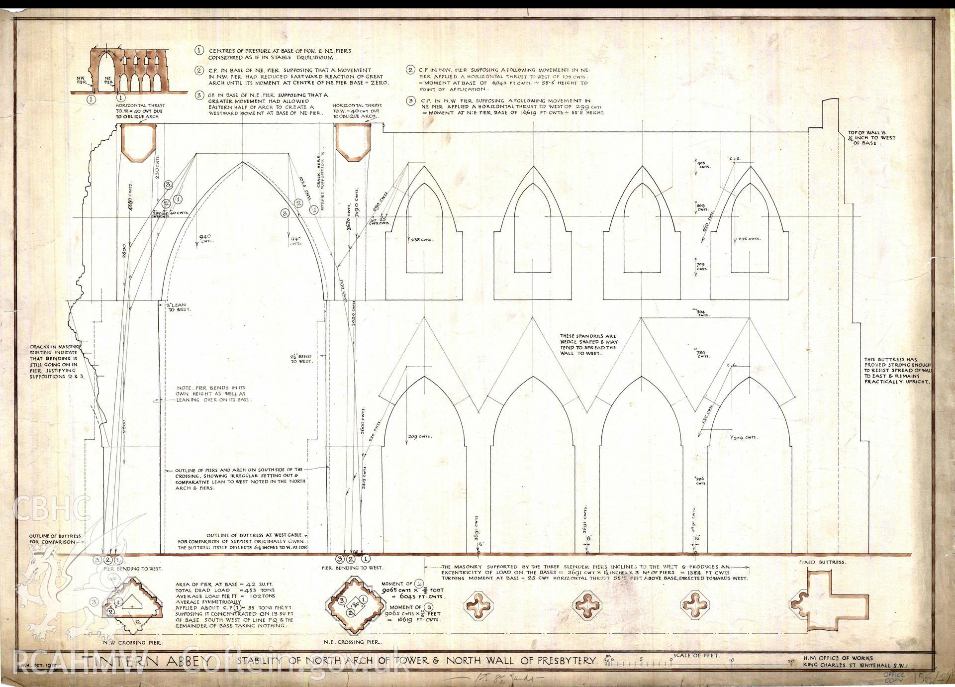 Cadw guardianship monument drawing of Tintern Abbey. As 156/47b. Cadw ref. No. 156/47b. Various scales.