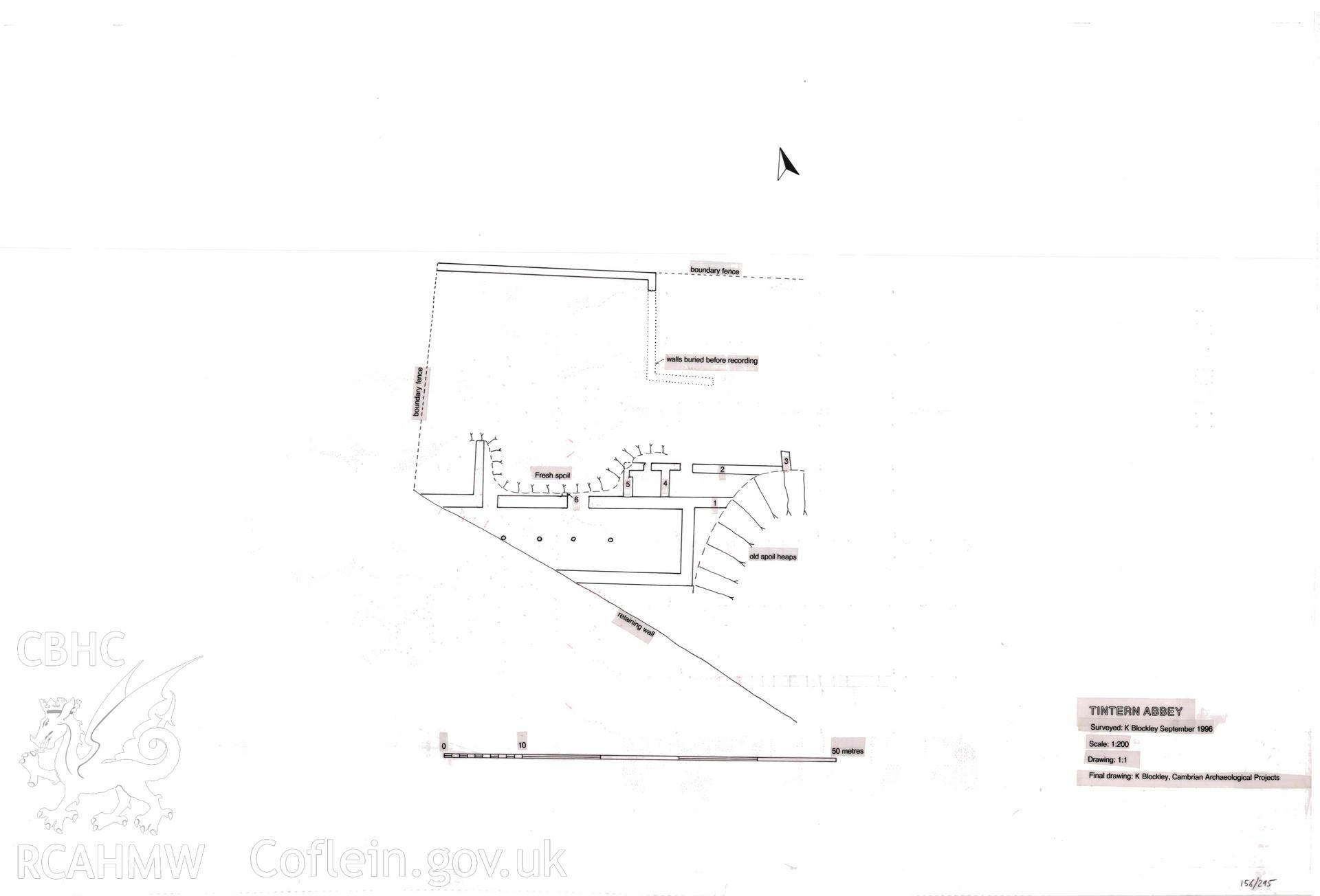 Cadw guardianship monument drawing, survey of part of land, Tintern Abbey. Dated 1996.