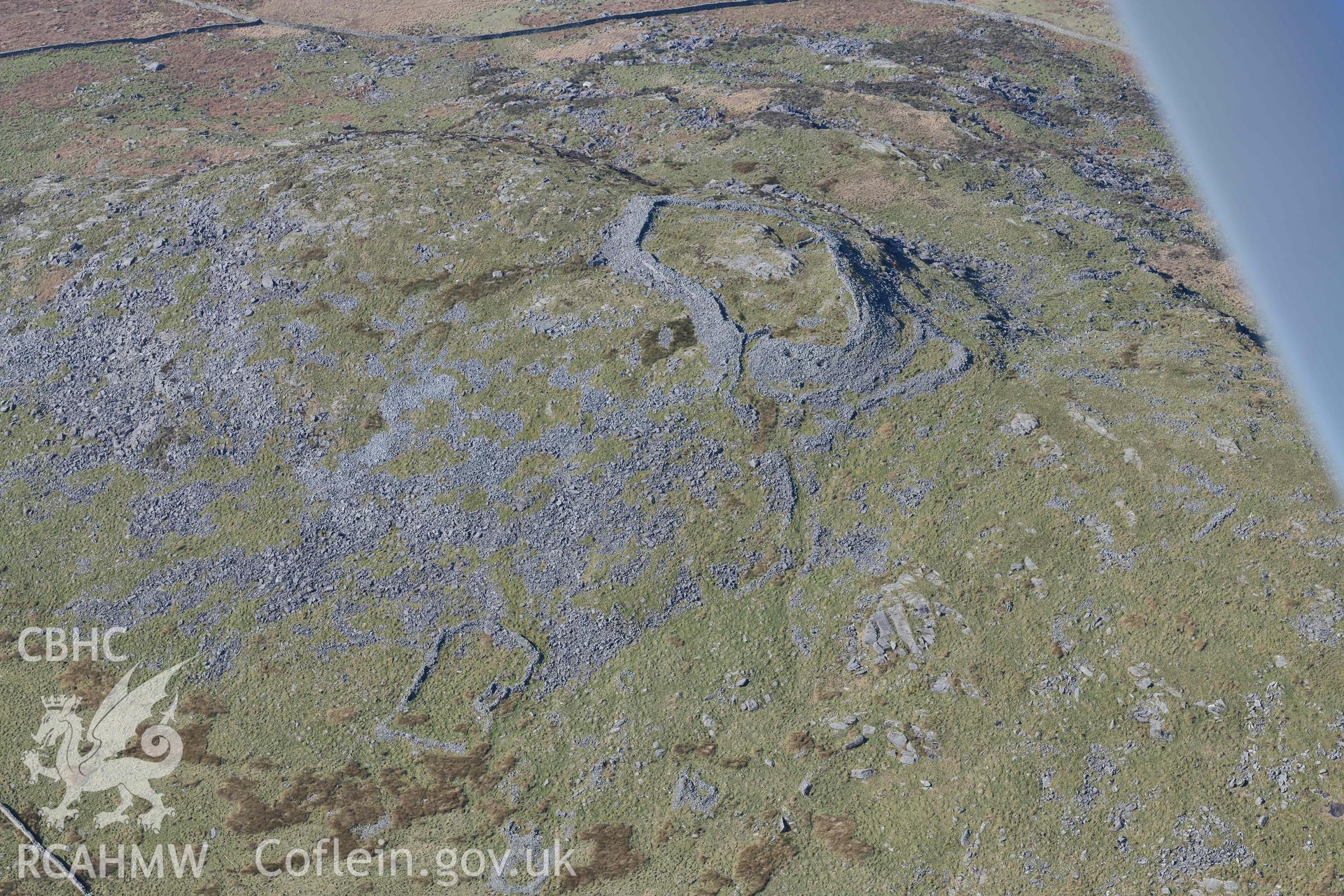 Craig y Dinas Hillfort, view from the east. Oblique aerial photographs taken during the Royal Commission’s programme of archaeological aerial reconnaissance by Toby Driver on 25 March 2022.