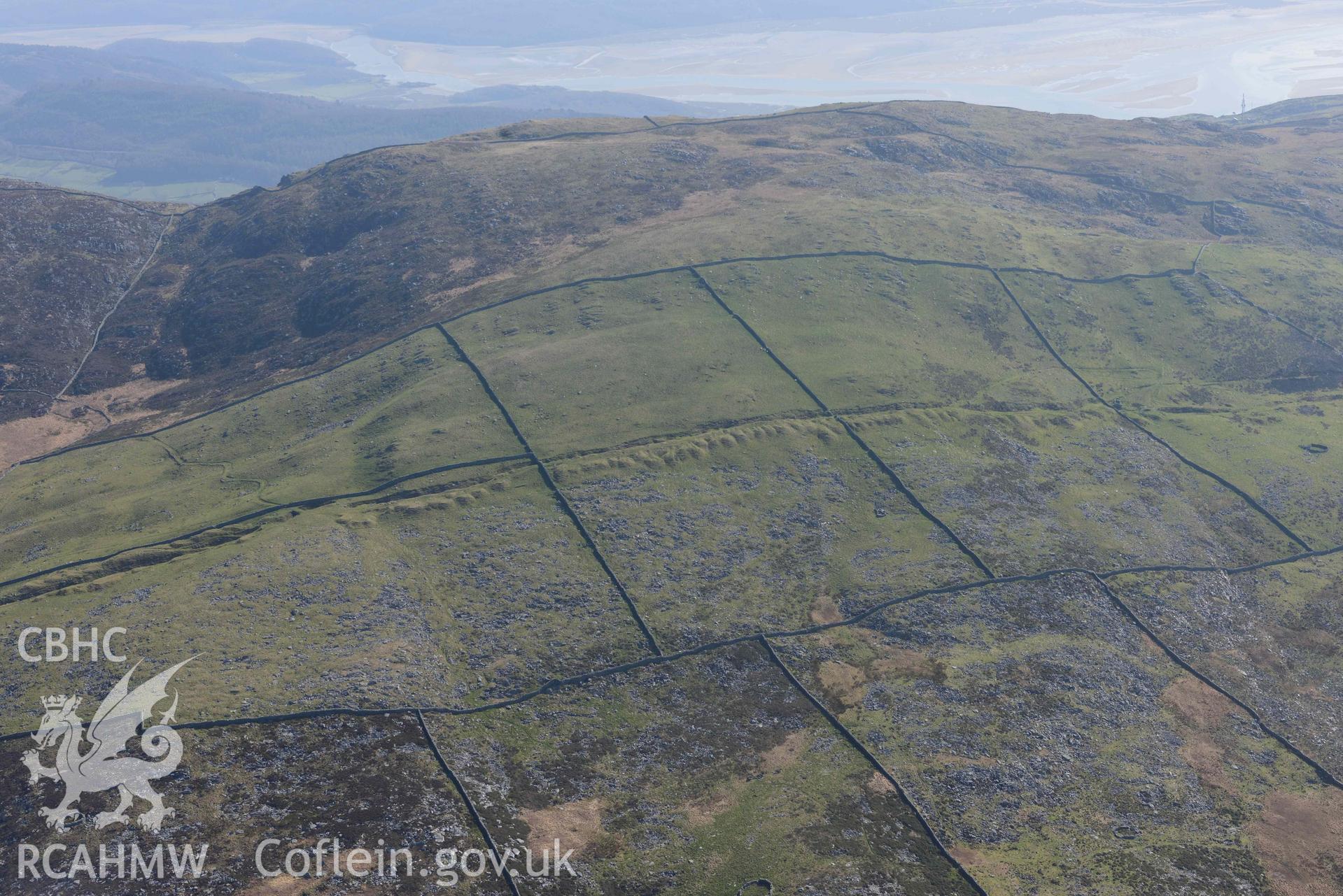 Ergyn and Hafotty manganese mines, view from the west. Oblique aerial photograph taken during the Royal Commission’s programme of archaeological aerial reconnaissance by Toby Driver on 25 March 2022.