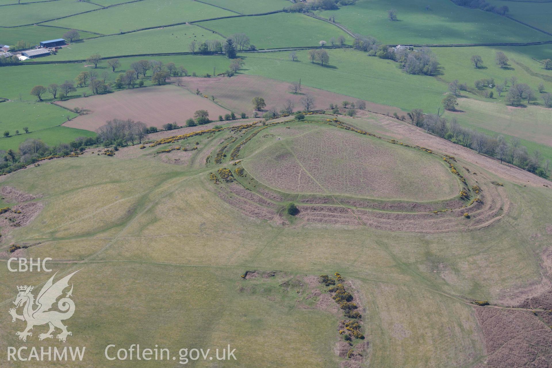 Pen-y-Crug Hillfort, near Brecon. Oblique aerial photograph taken during the Royal Commission's programme of archaeological aerial reconnaissance by Toby Driver on 29 April 2022.
