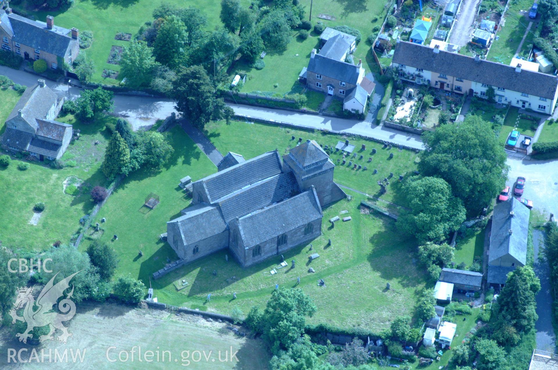RCAHMW colour oblique aerial photograph of St Bridget's Church, Skenfrith taken on 02/06/2004 by Toby Driver