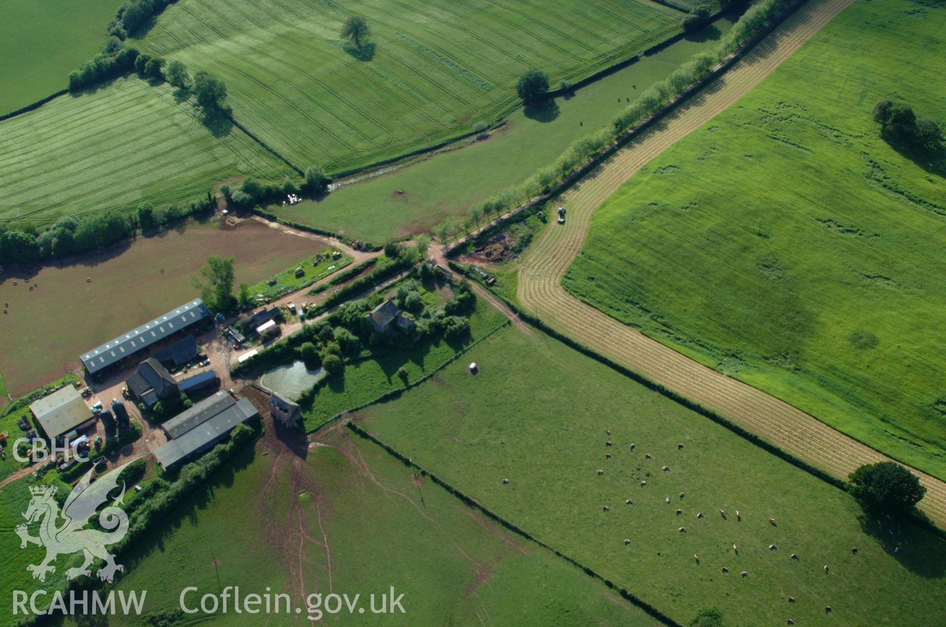 RCAHMW colour oblique aerial photograph of Parc Grace Dieu Farmhouse taken on 02/06/2004 by Toby Driver
