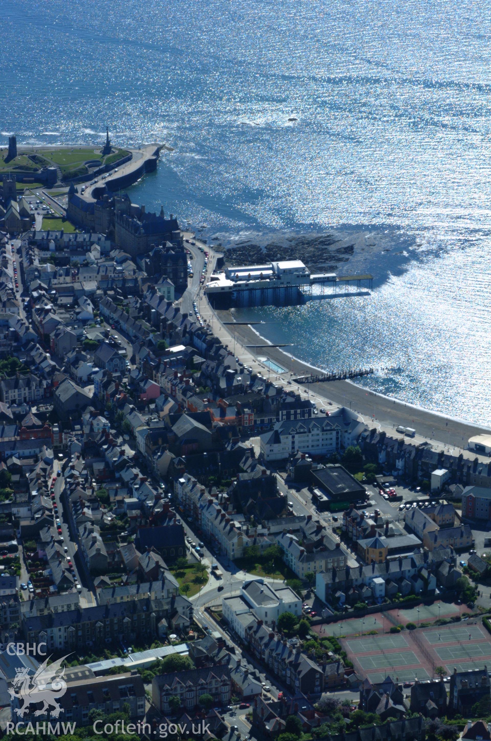 RCAHMW colour oblique aerial photograph of Aberystwyth Pier and Pavilion taken on 14/06/2004 by Toby Driver